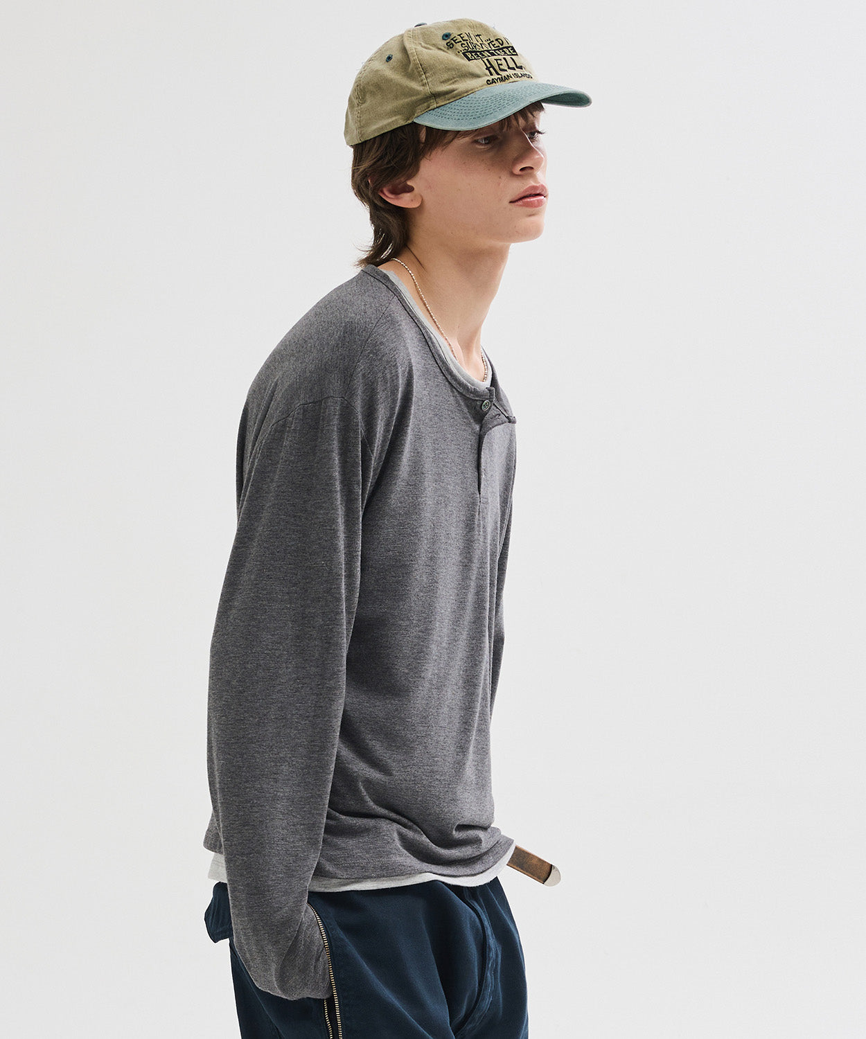 Soft Henley Neck Long Sleeve T-Shirt [Charcoal]
