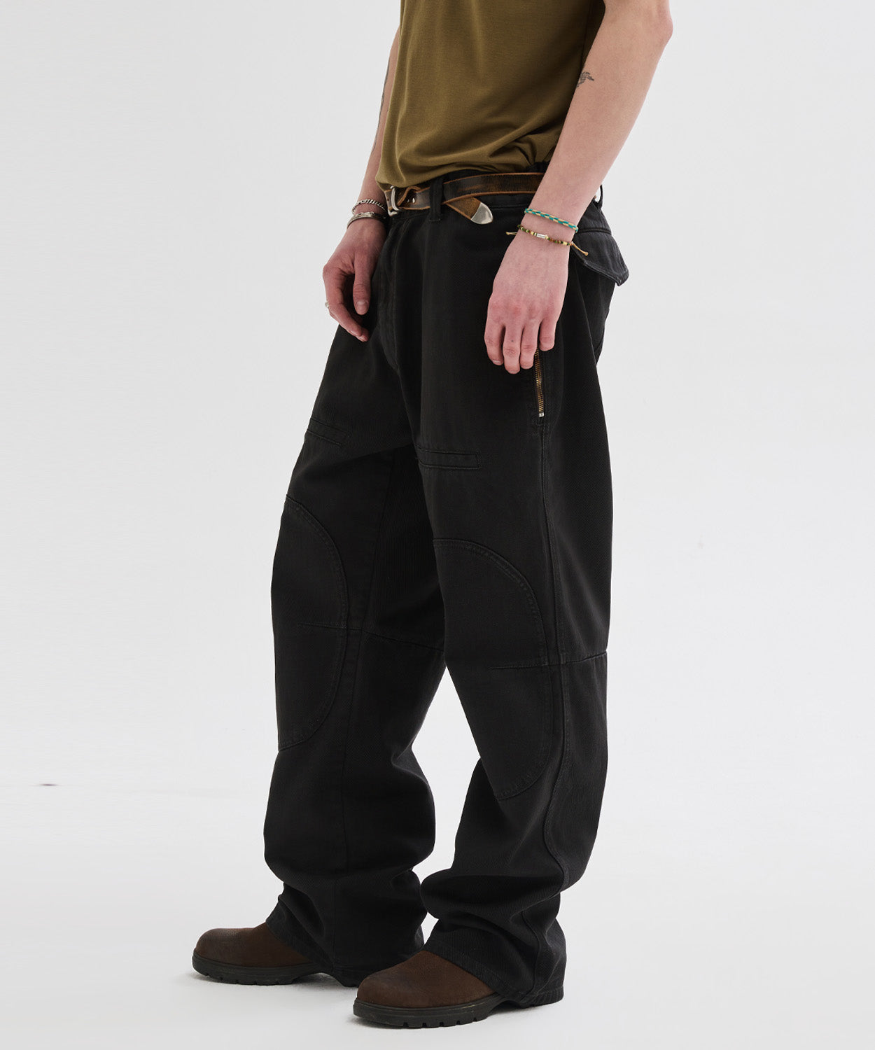 Side Zipper Garment Dyed Cargo Pants [Charcoal]