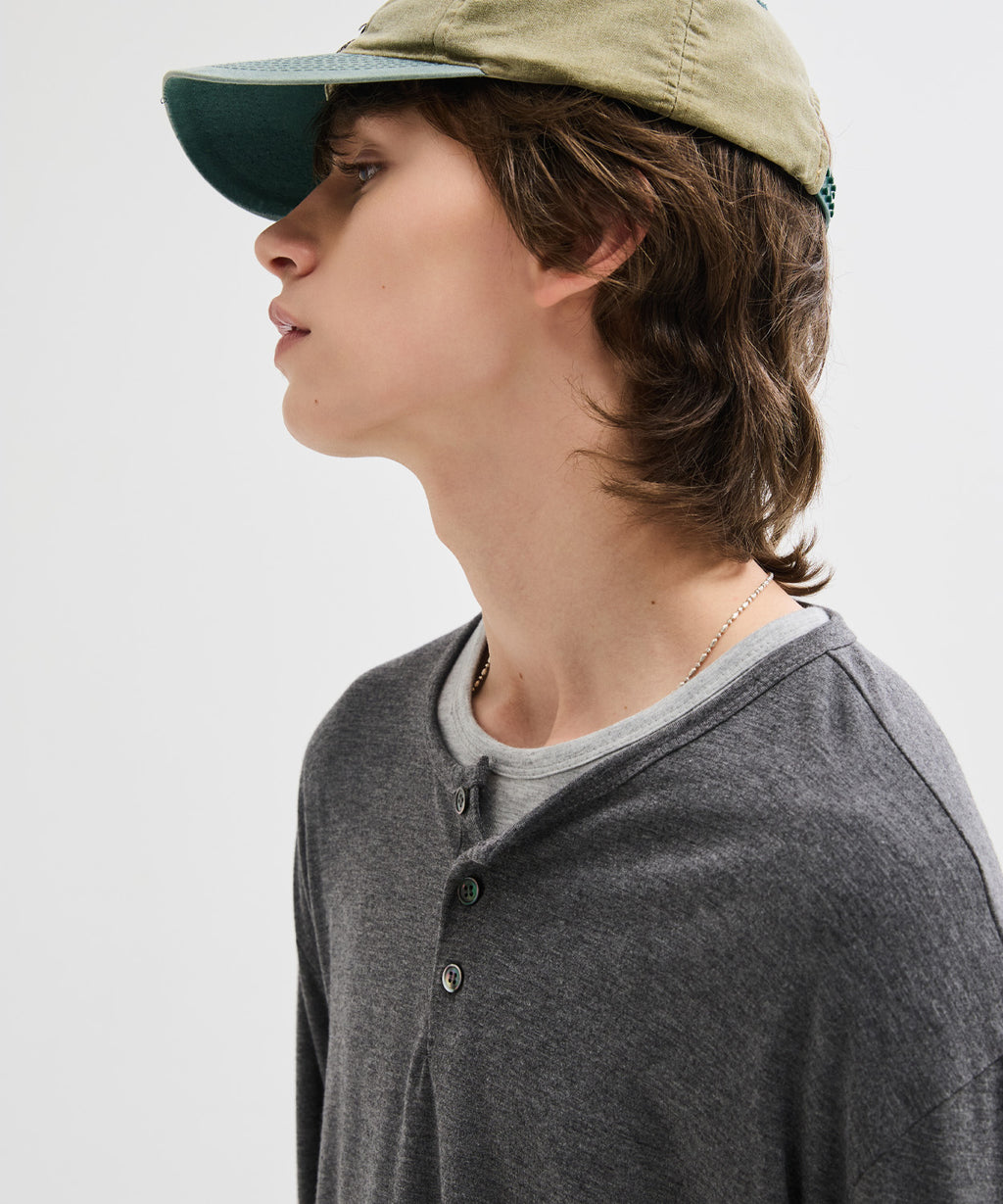 Soft Henley Neck Long Sleeve T-Shirt [Charcoal]