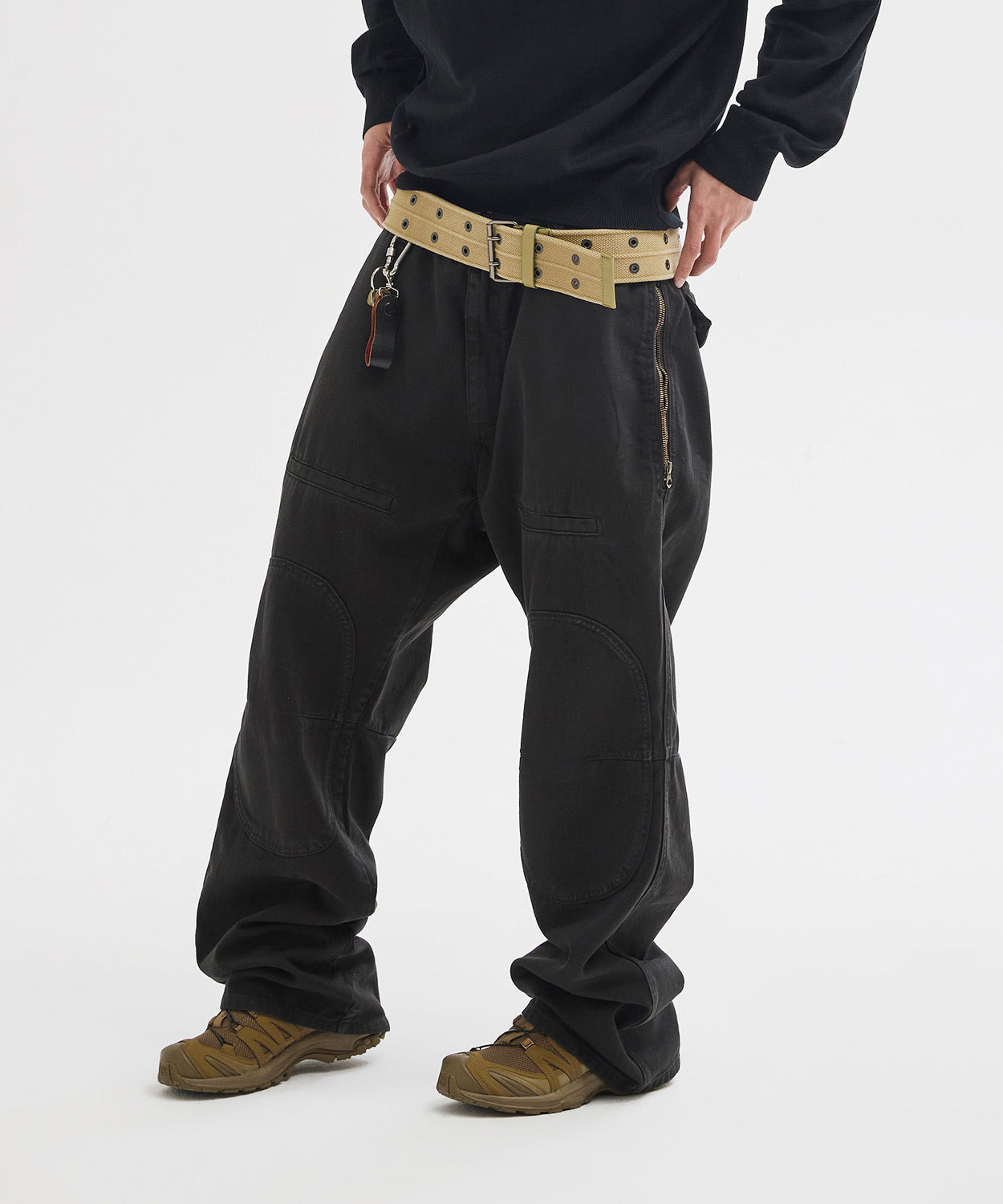 Side Zipper Garment Dyed Cargo Pants [Charcoal]