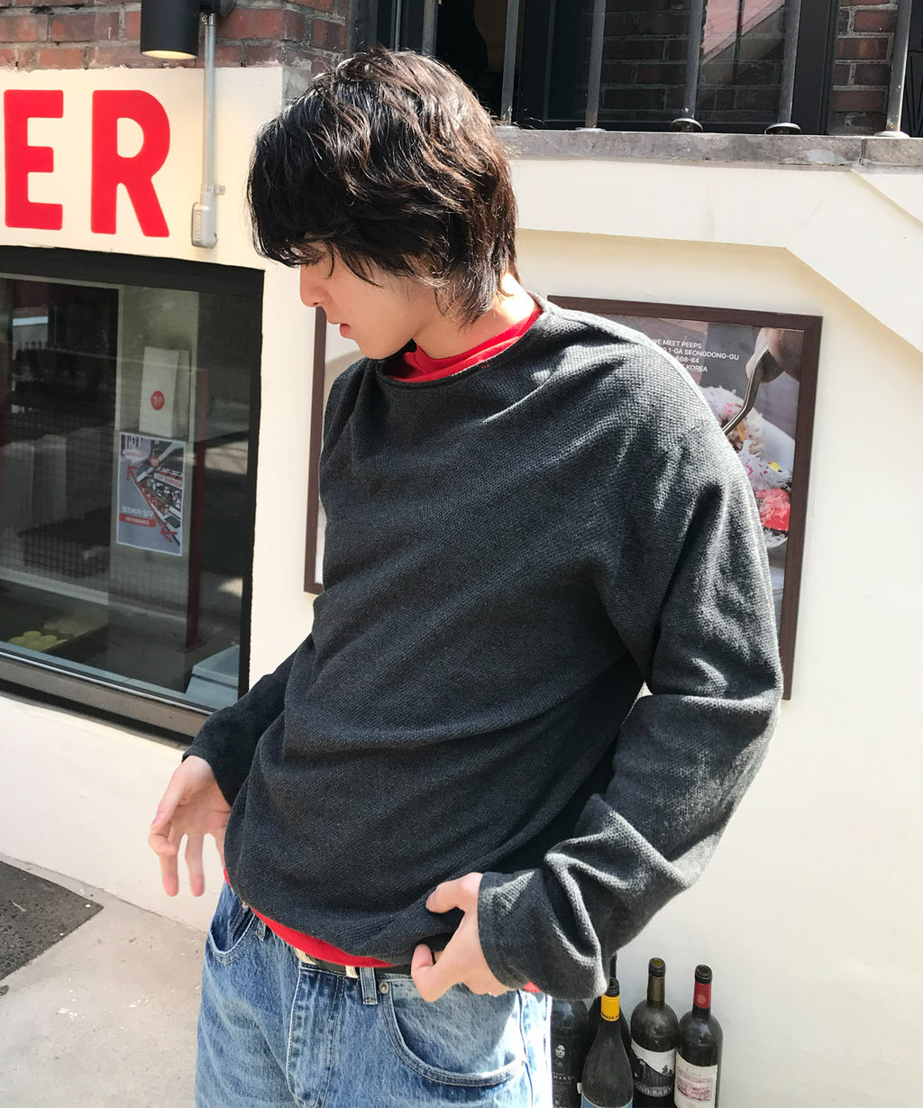 Cut-Off Texture Knit [Charcoal]
