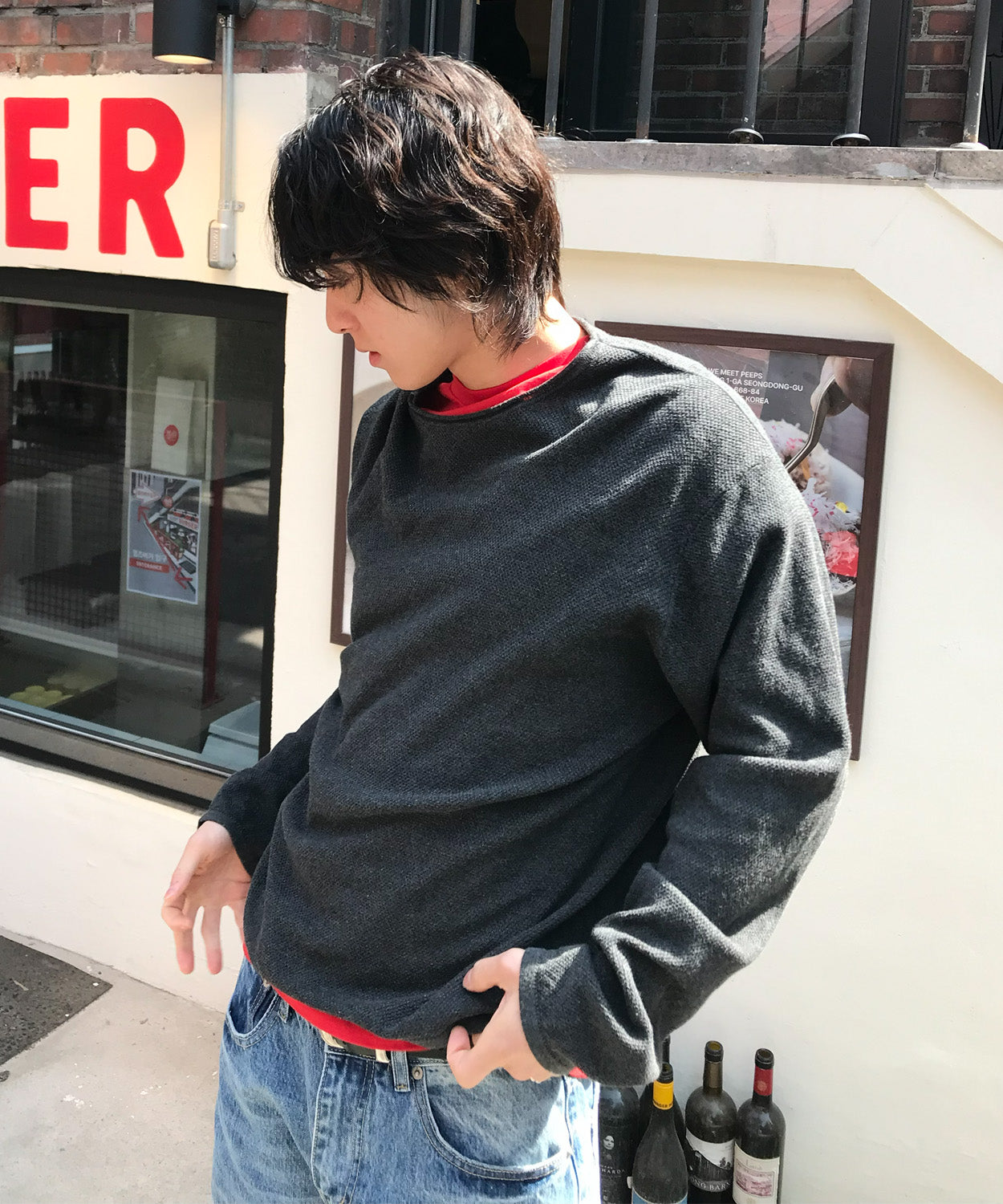 Cut-Off Texture Knit [Charcoal]
