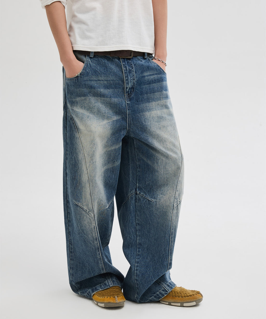 Curved Line Washed Pants [Faded Blue]