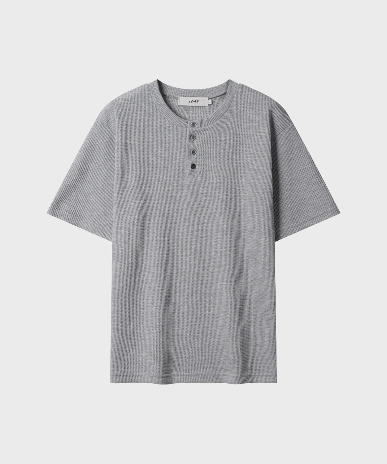 Waffle Henley Neck Semi-Crop T-Shirt [Gray]