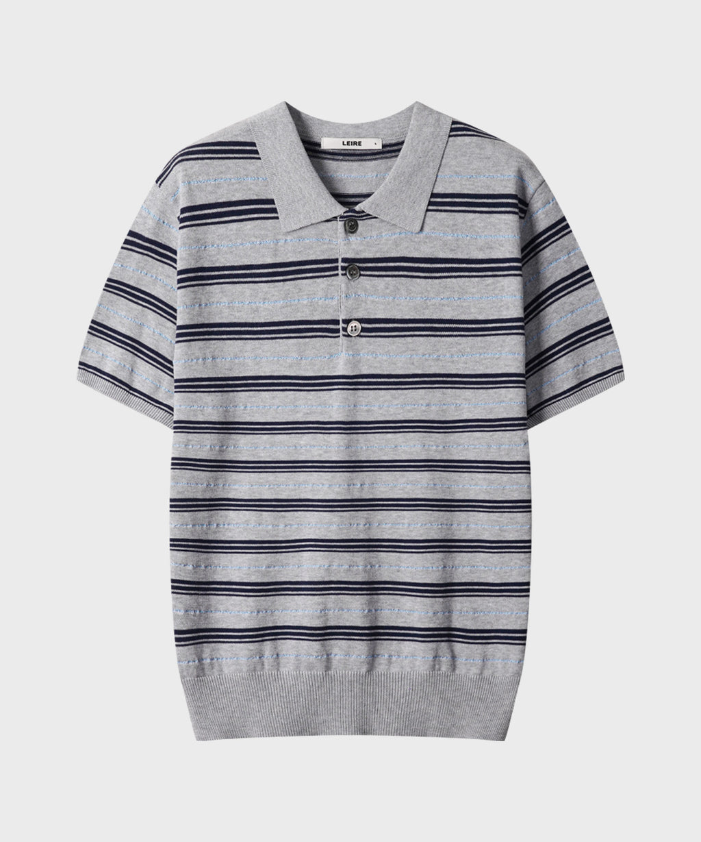 Stripe Collar Short Sleeve Crop Knit [Gray]
