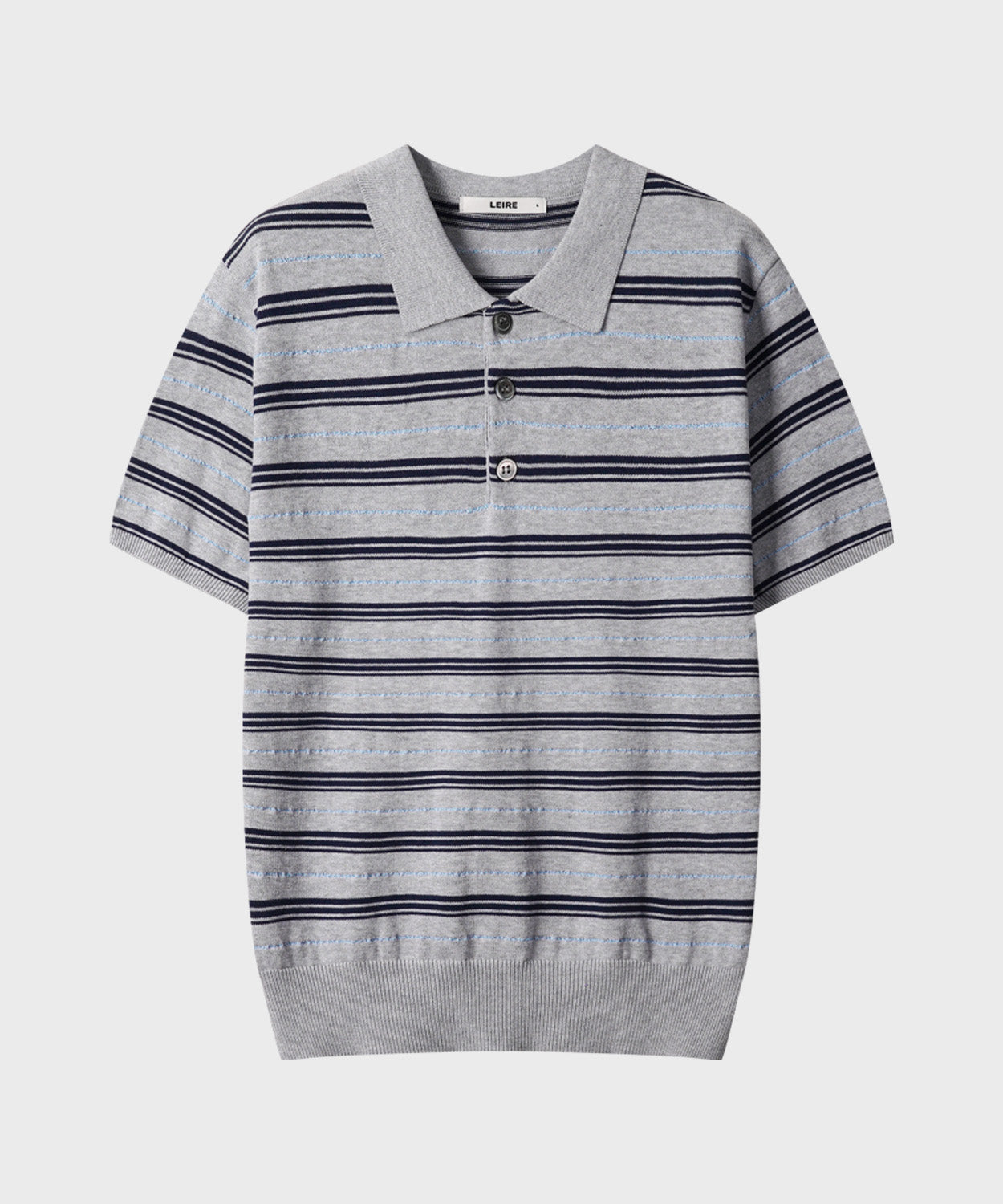 Stripe Collar Short Sleeve Crop Knit [Gray]