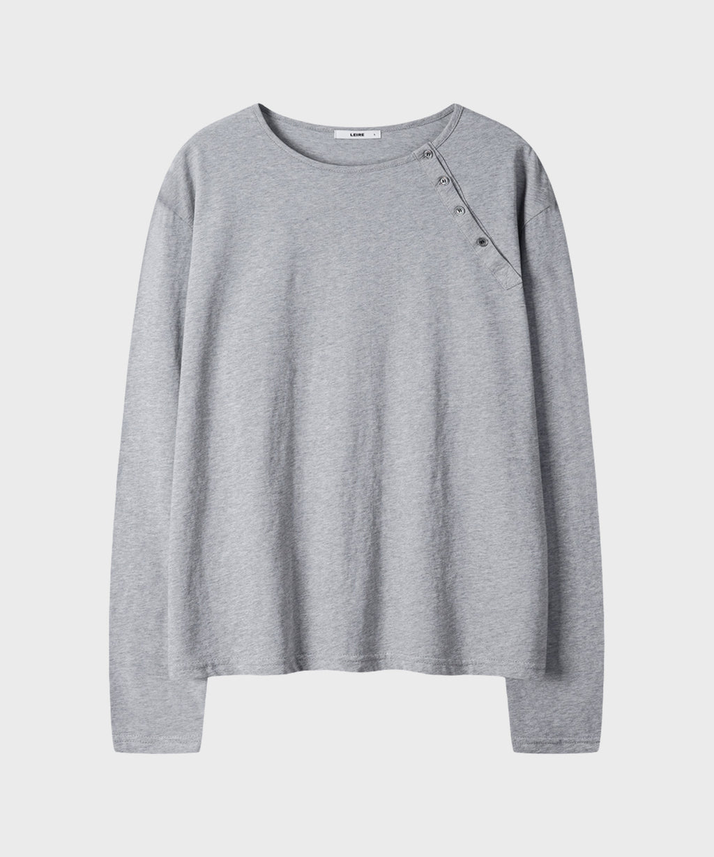 Diagonal Henley Neck Long Sleeve T-Shirt [Gray]