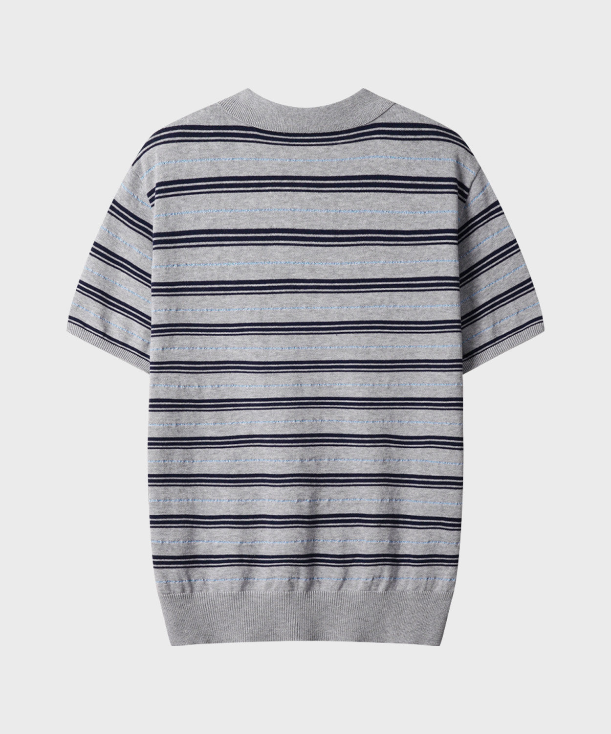 Stripe Collar Short Sleeve Crop Knit [Gray]