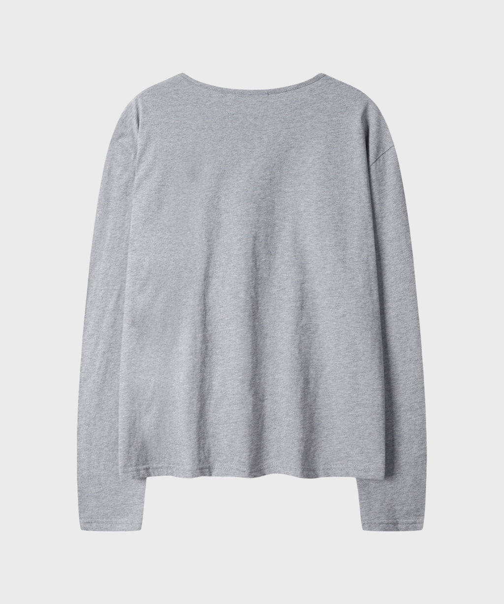 Diagonal Henley Neck Long Sleeve T-Shirt [Gray]