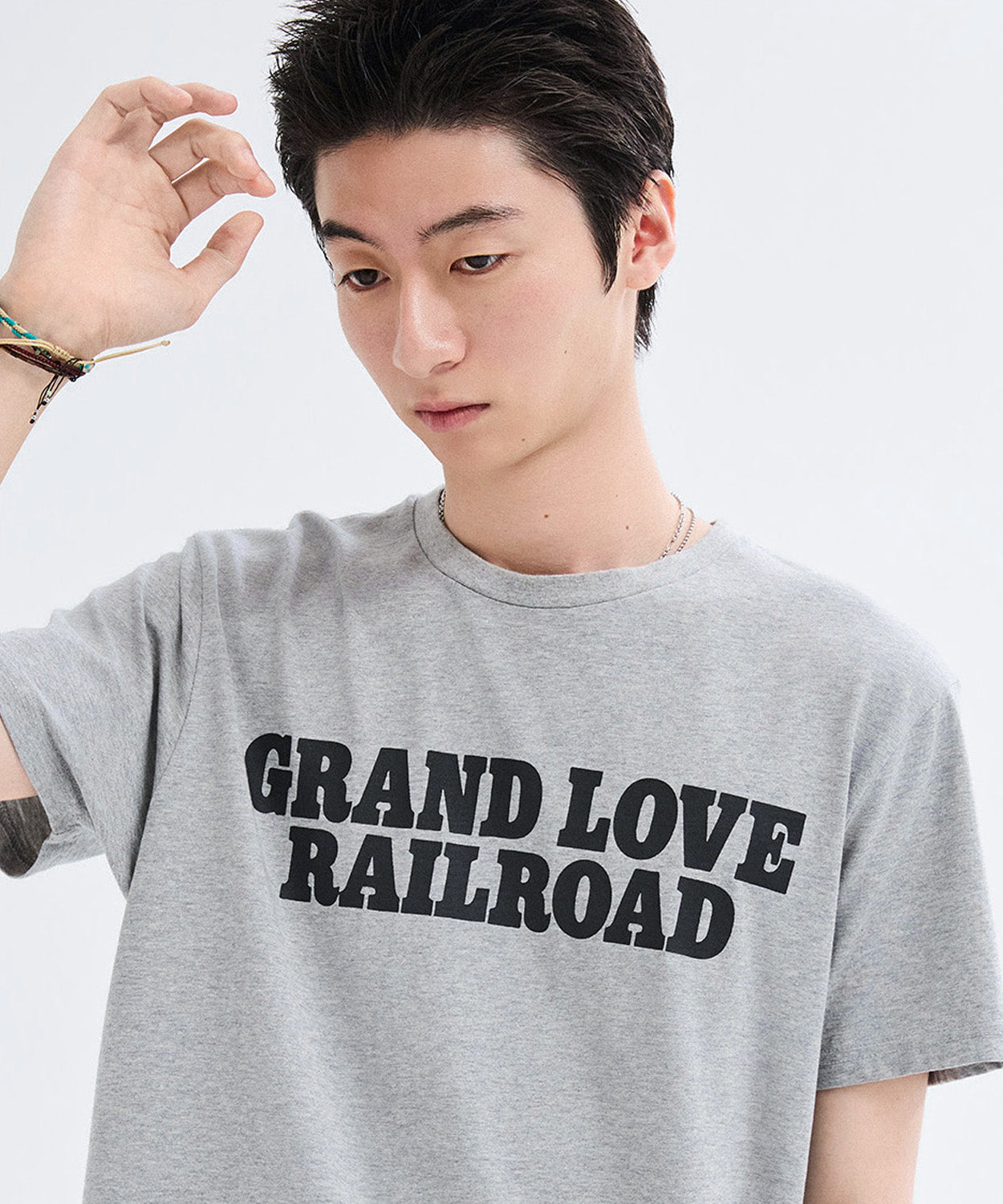 Vintage Lettering Print T-Shirt [Gray]