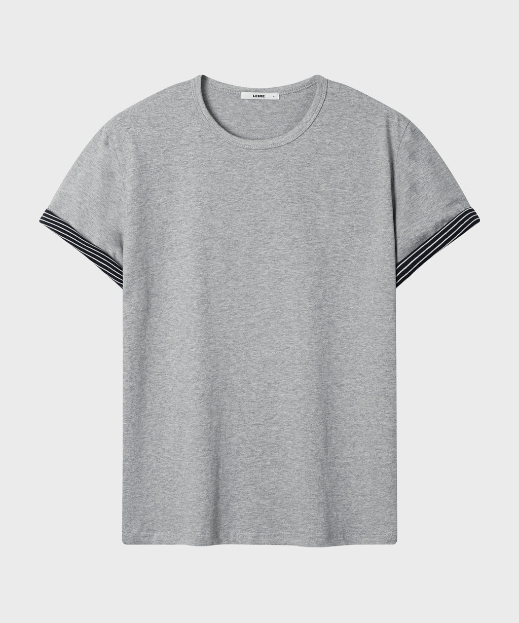 Stripe Layered Roll-Up T-Shirt [Gray]