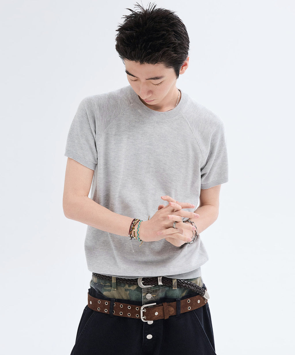Vintage Fit Raglan Short Sleeve Knit [Gray]