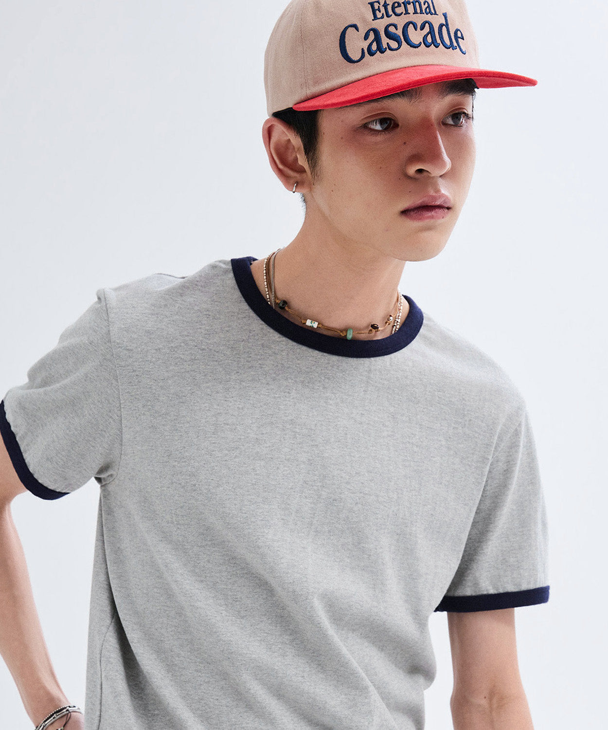 Essential Ringer Color-Block T-Shirt [Gray]