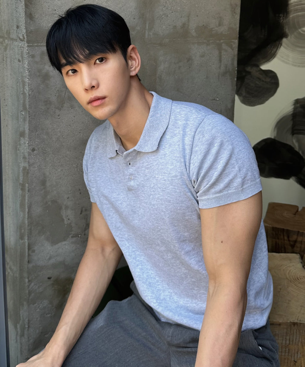 Muscle Fit Collar Short Sleeve Knit [Gray]