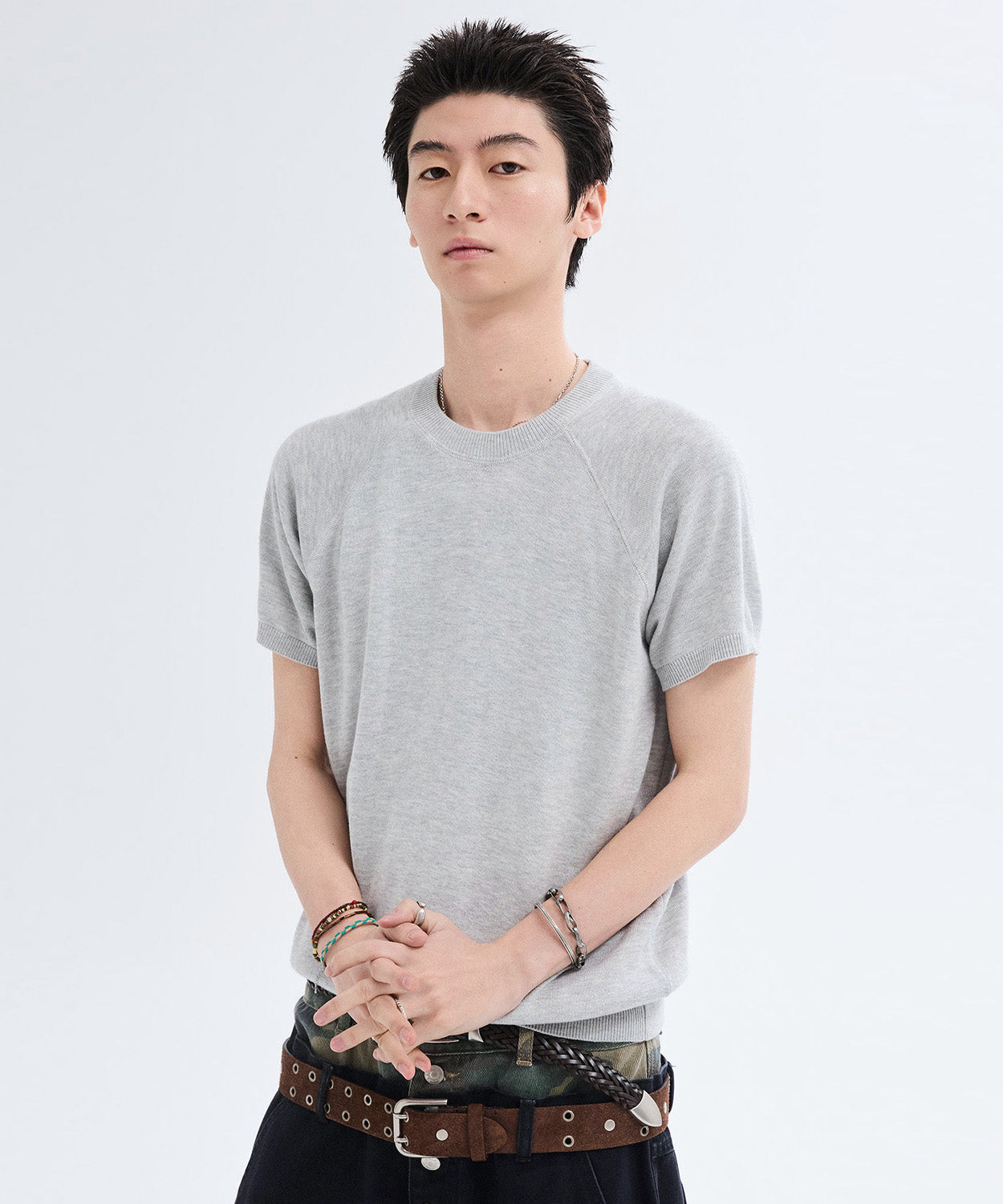 Vintage Fit Raglan Short Sleeve Knit [Gray]