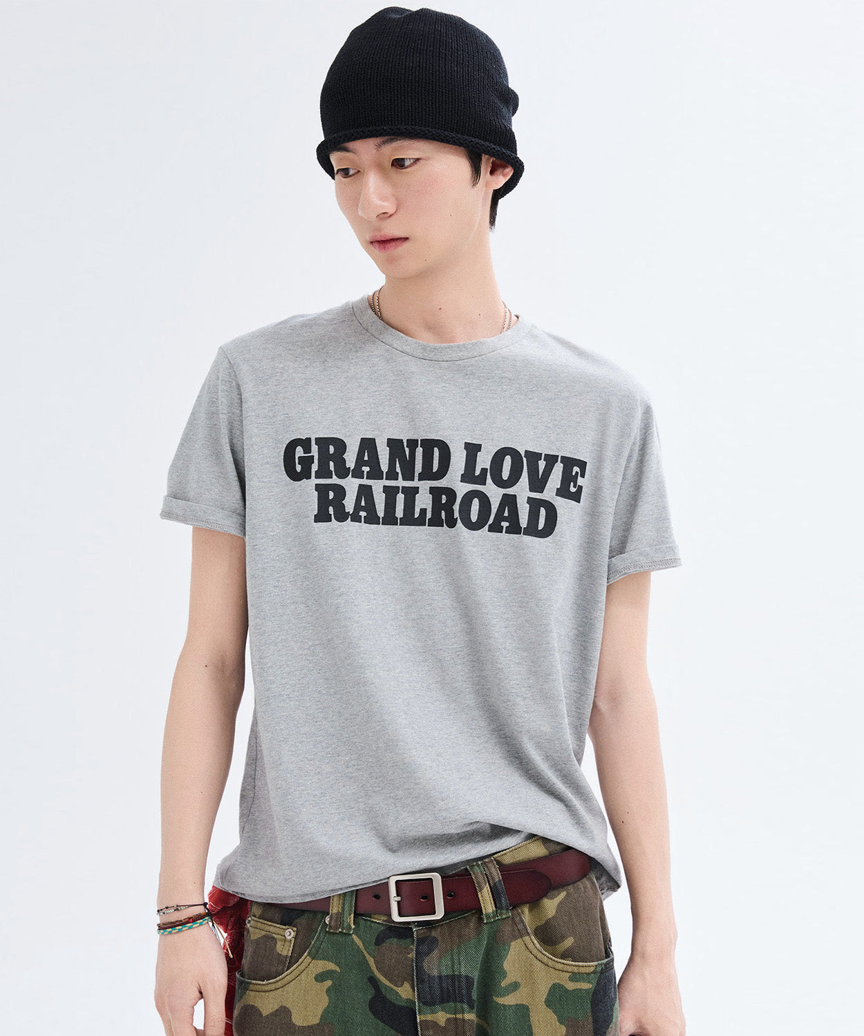 Vintage Lettering Print T-Shirt [Gray]