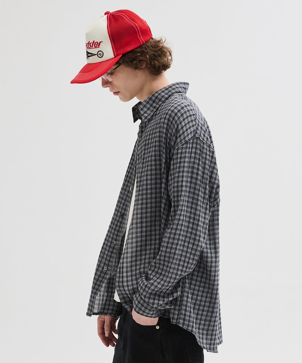 Essential Seersucker Check Shirt [Grey]