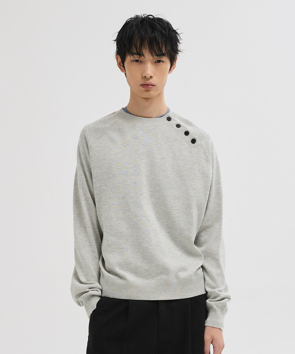 Diagonal Henley Neck Crop Knit [Grey]