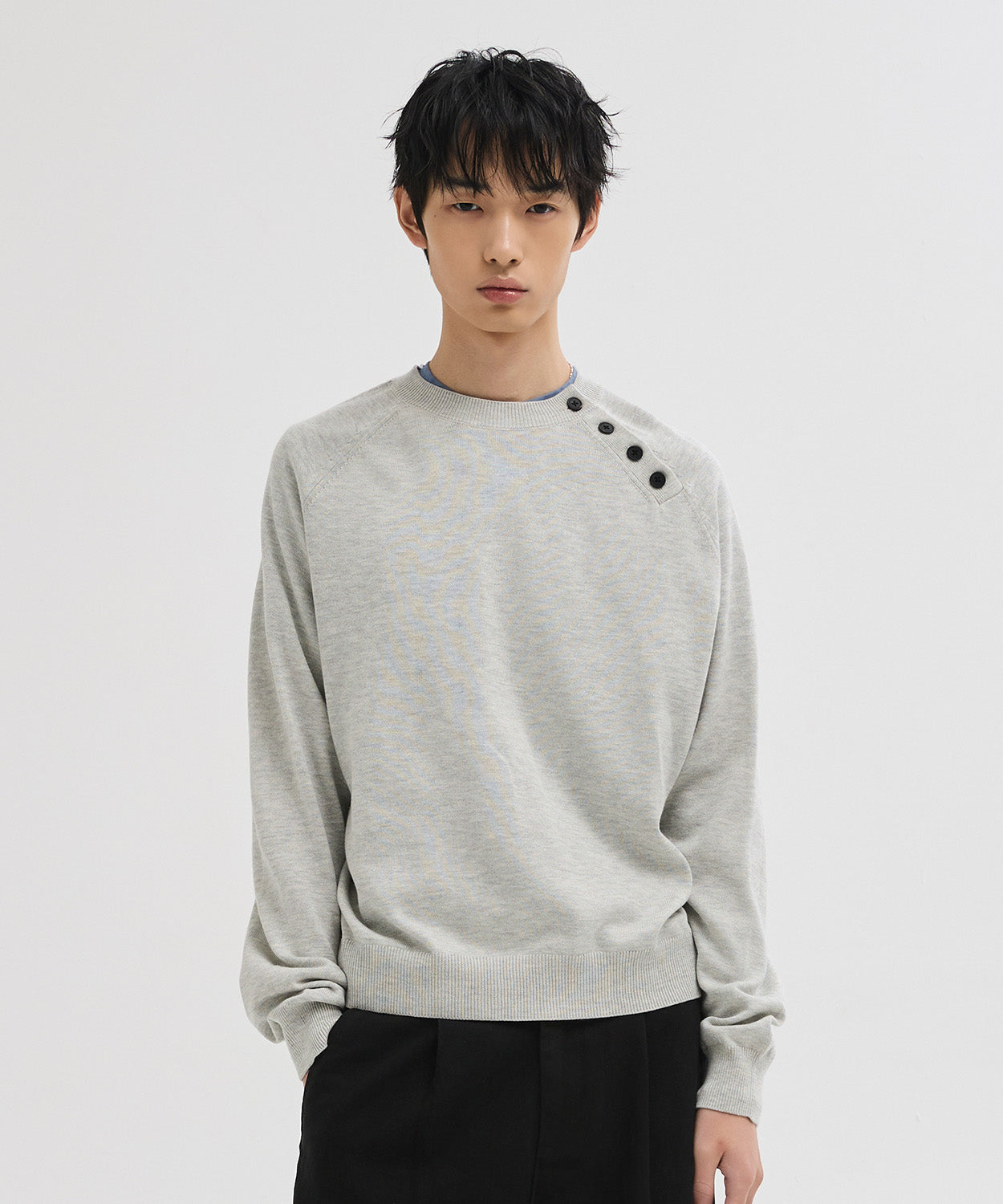 Diagonal Henley Neck Crop Knit [Grey]