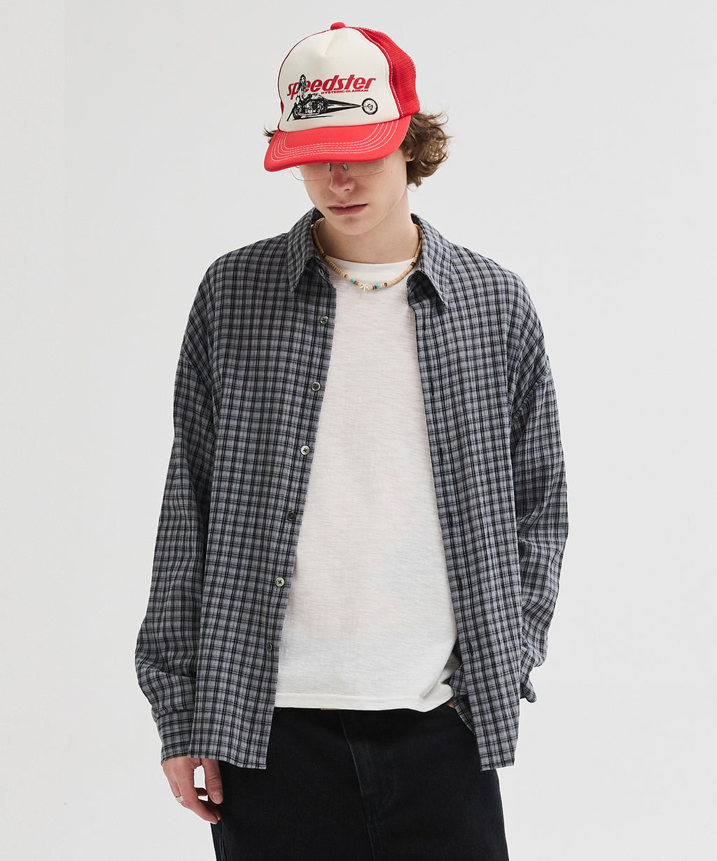 Essential Seersucker Check Shirt [Grey]