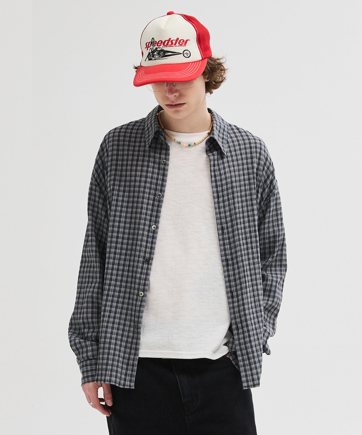 Essential Seersucker Check Shirt [Grey]