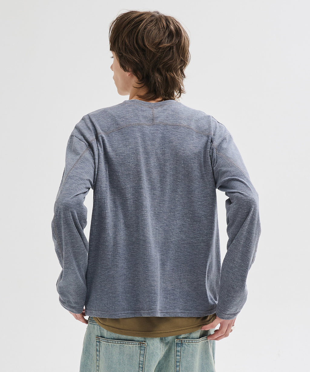 Slub Back Line Long Sleeve T-Shirt [Grey]