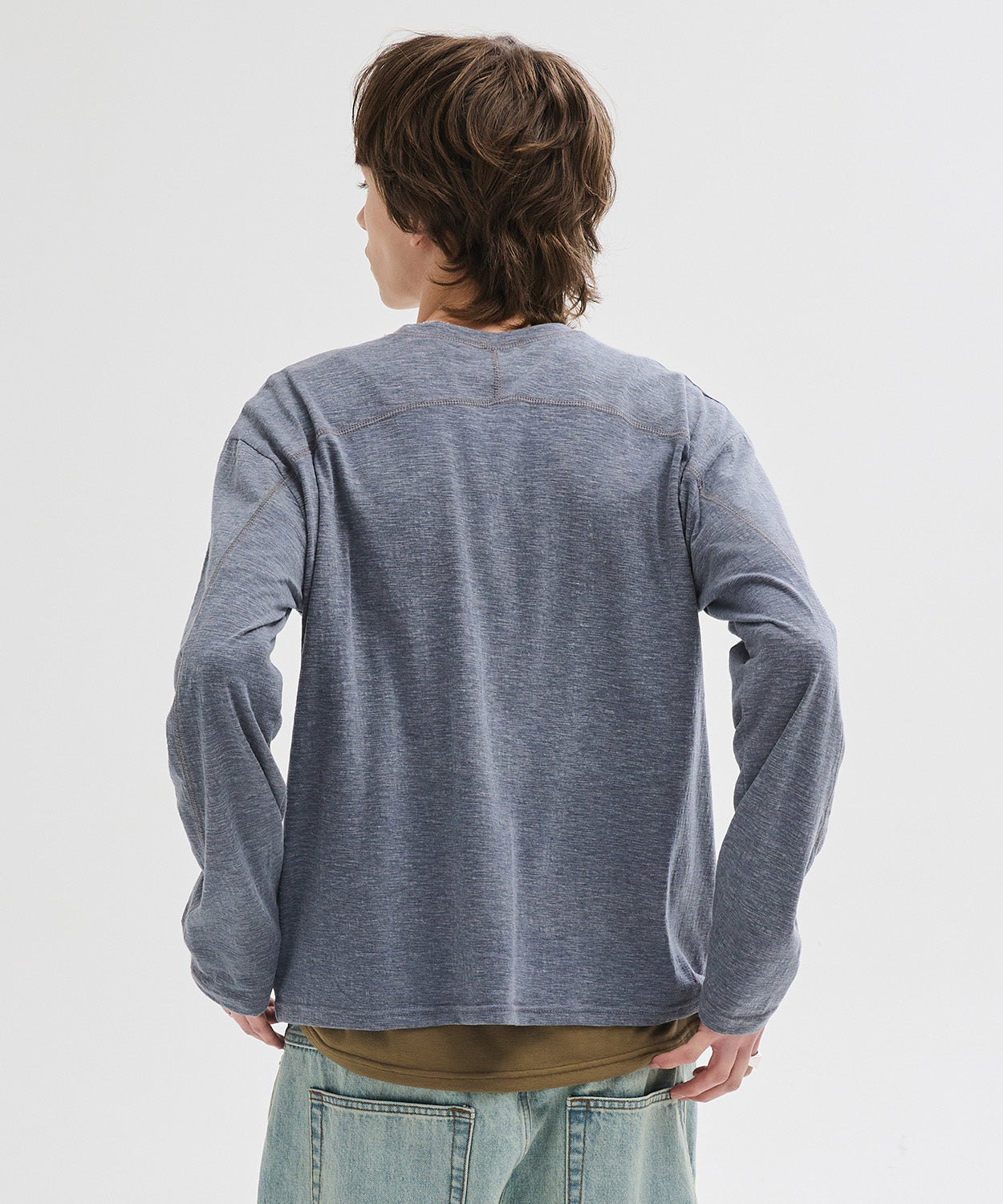 Slub Back Line Long Sleeve T-Shirt [Grey]