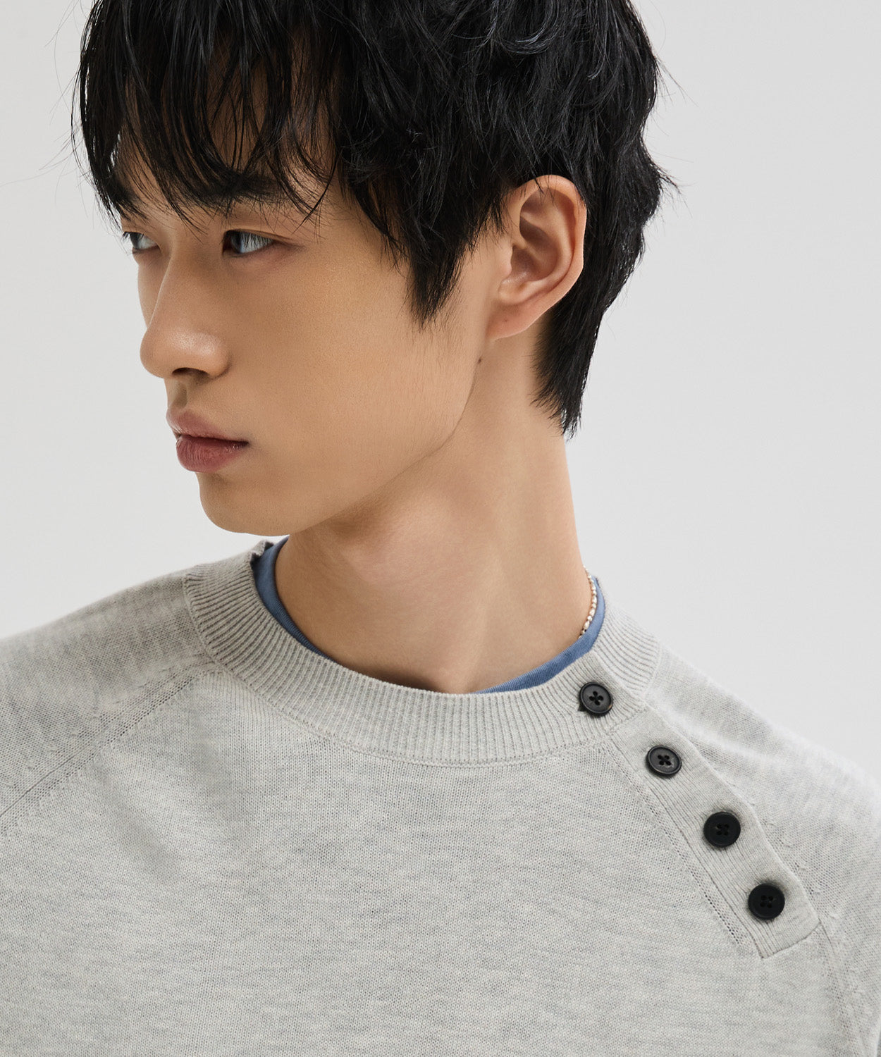 Diagonal Henley Neck Crop Knit [Grey]