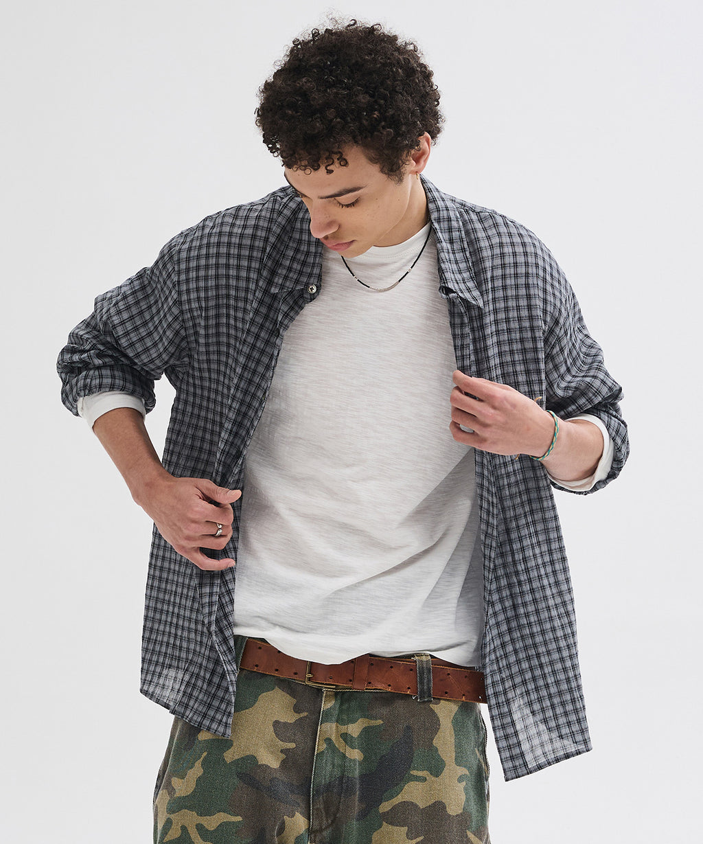 Essential Seersucker Check Shirt [Grey]