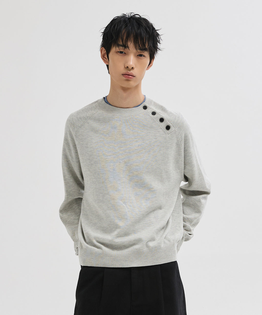 Diagonal Henley Neck Crop Knit [Grey]