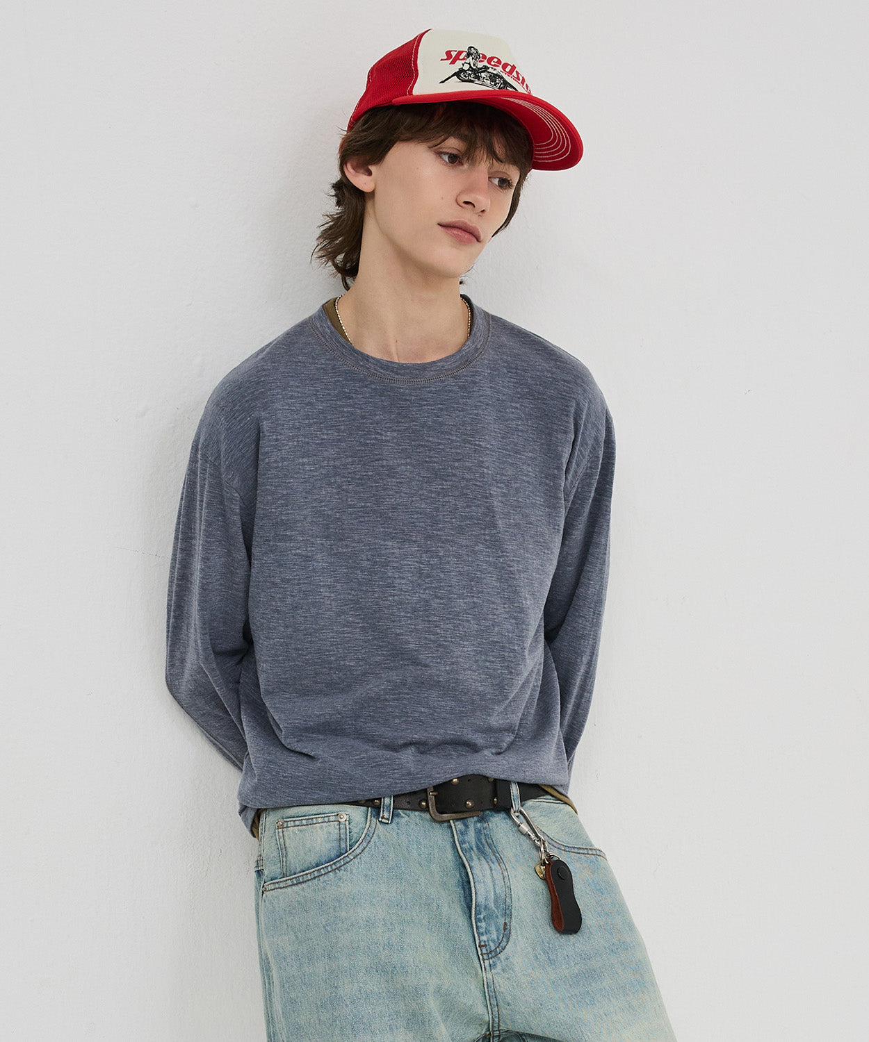 Slub Back Line Long Sleeve T-Shirt [Grey]