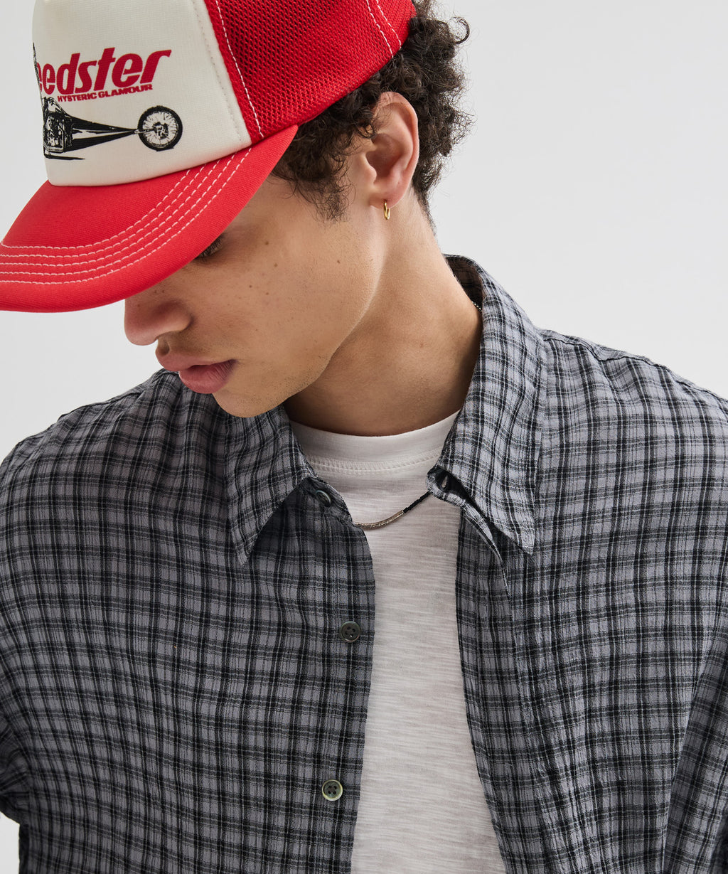 Essential Seersucker Check Shirt [Grey]