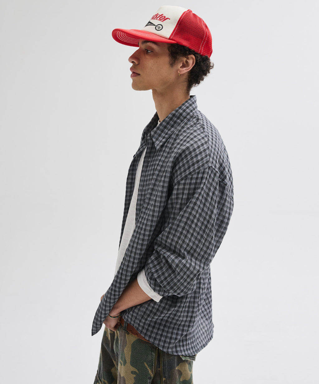 Essential Seersucker Check Shirt [Grey]