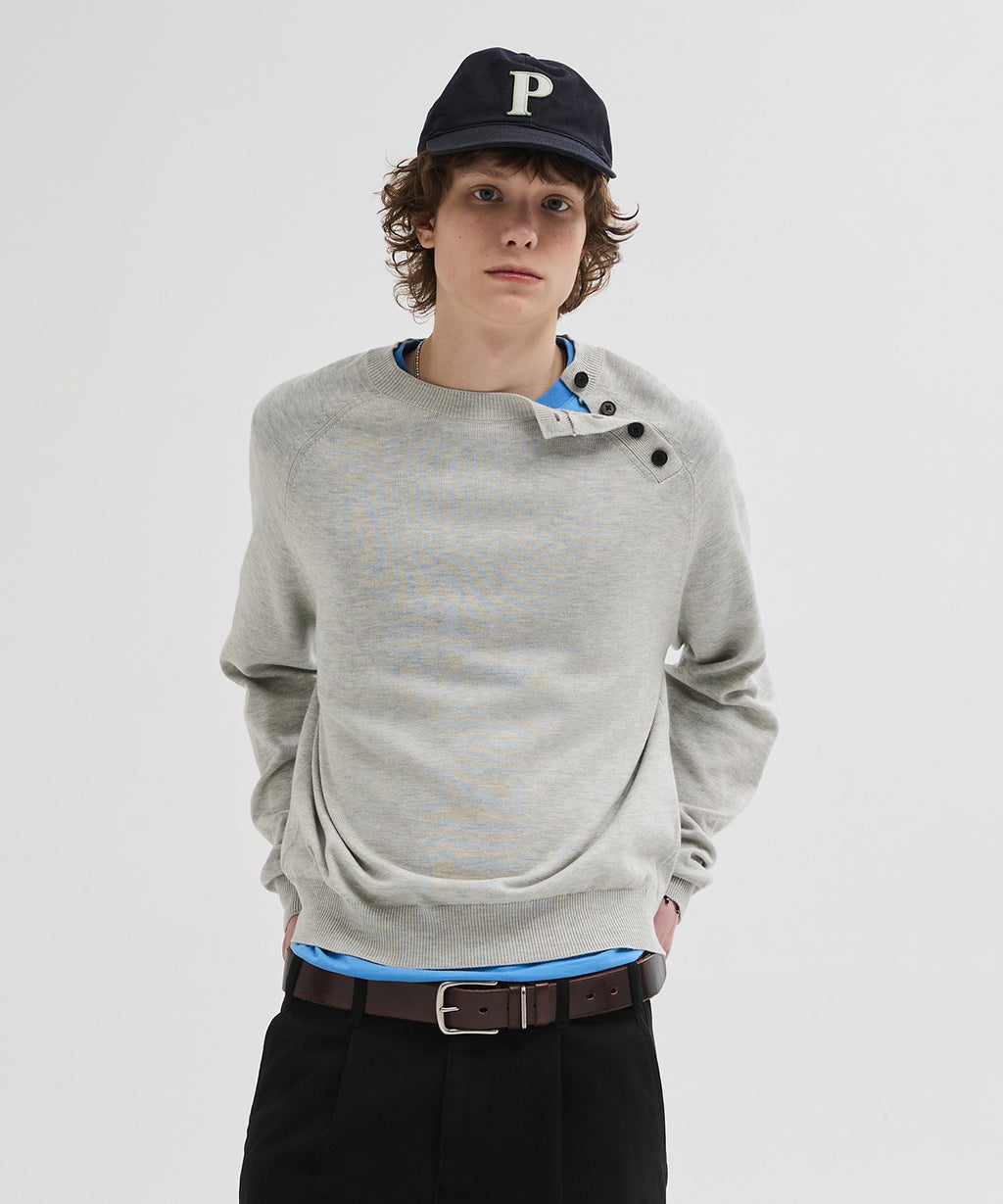 Diagonal Henley Neck Crop Knit [Grey]