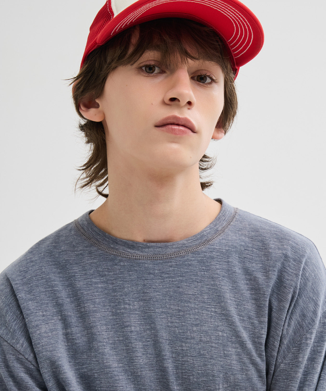 Slub Back Line Long Sleeve T-Shirt [Grey]