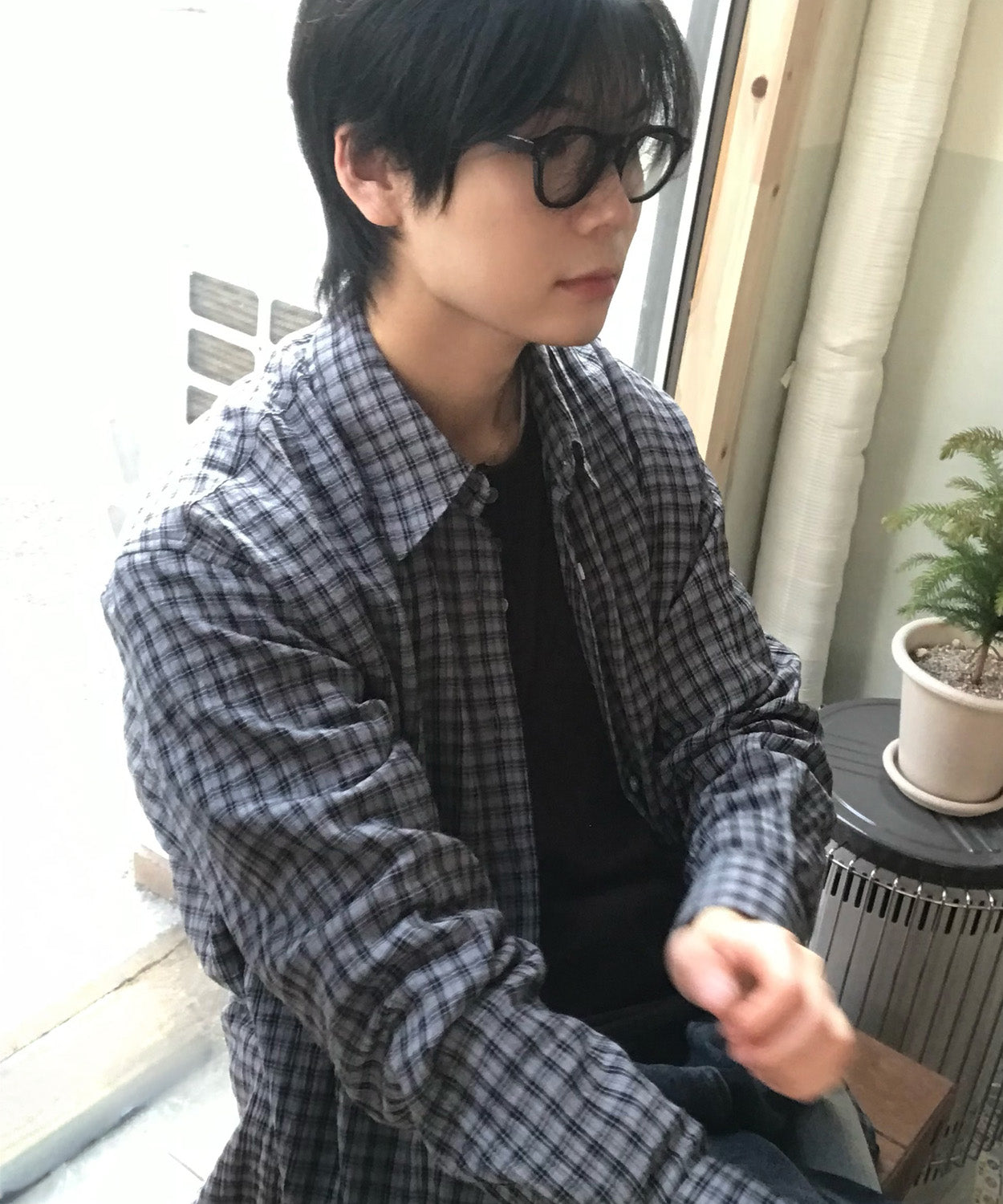 Essential Seersucker Check Shirt [Grey]