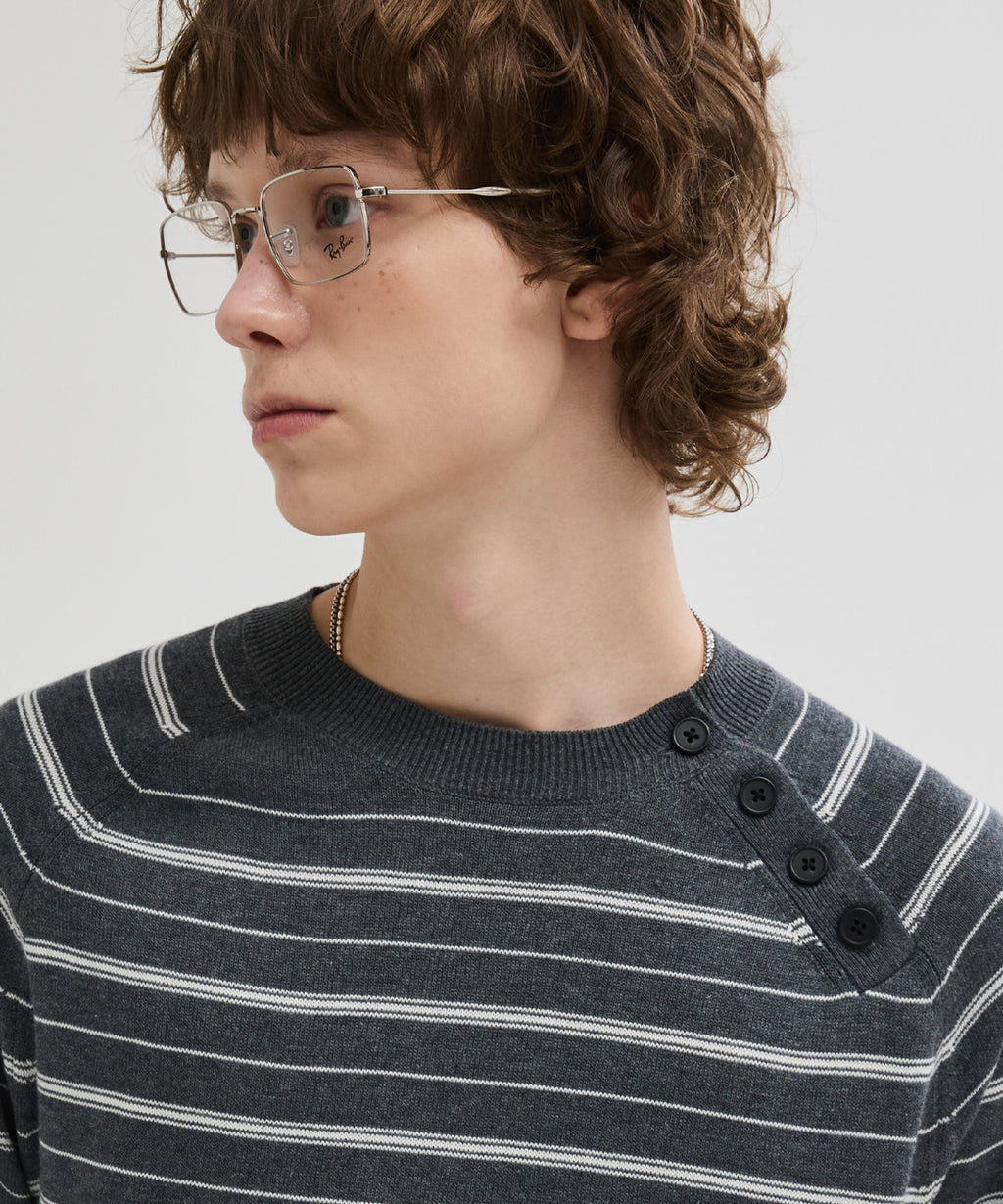 Diagonal Henley Neck Crop Knit [Grey ST]