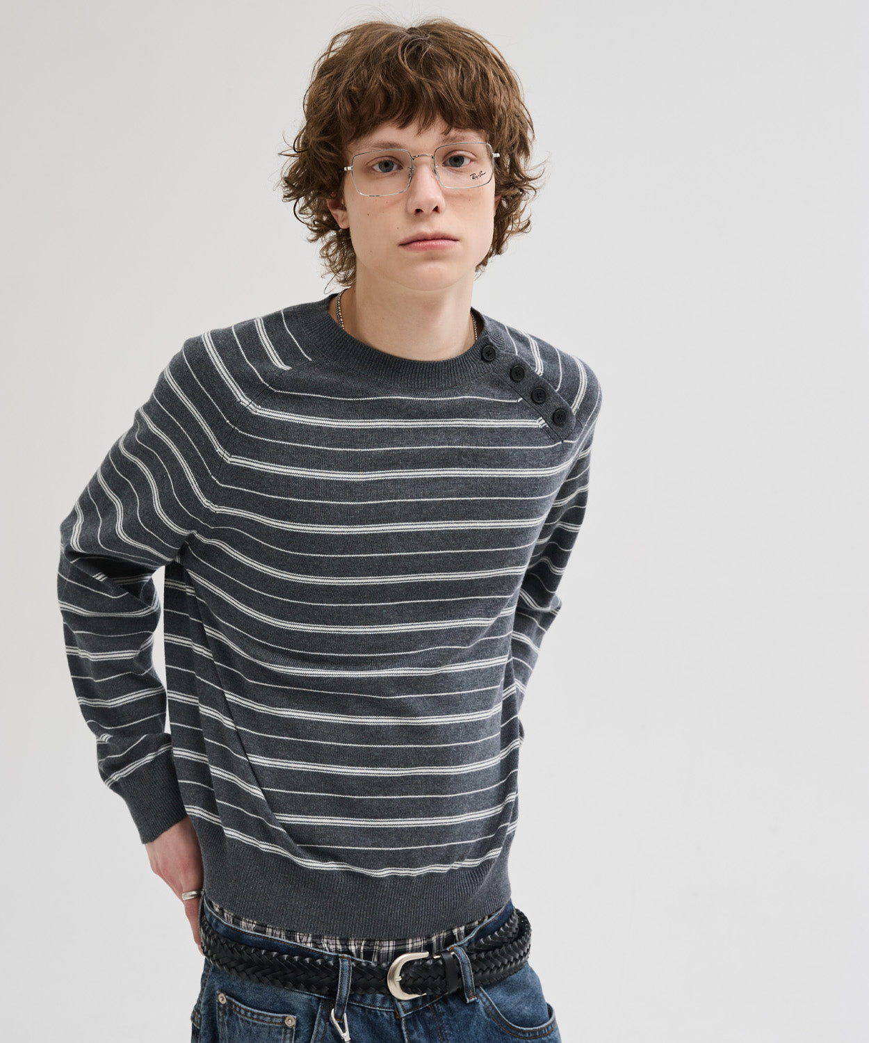 Diagonal Henley Neck Crop Knit [Grey ST]