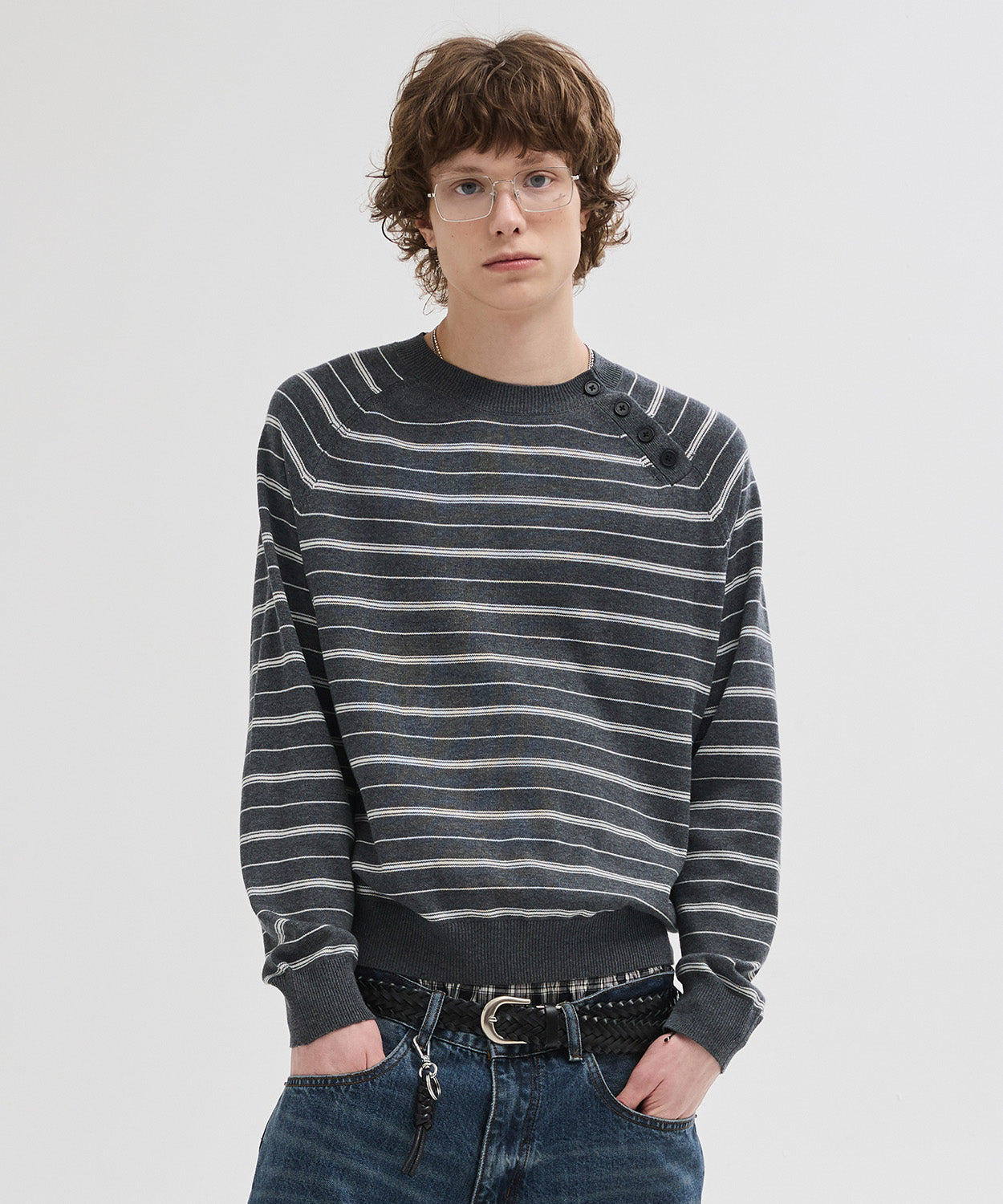 Diagonal Henley Neck Crop Knit [Grey ST]
