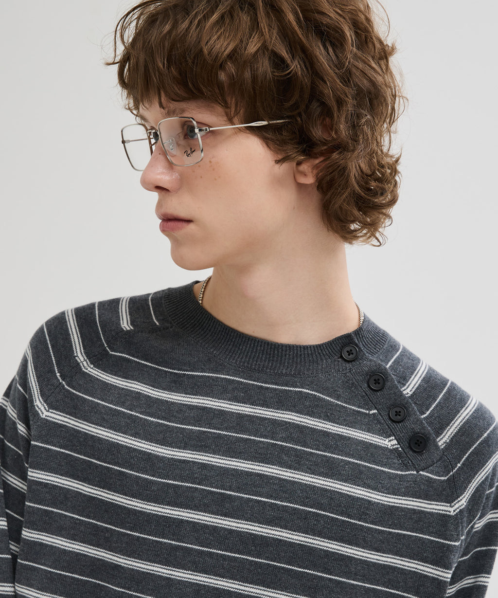 Diagonal Henley Neck Crop Knit [Grey ST]