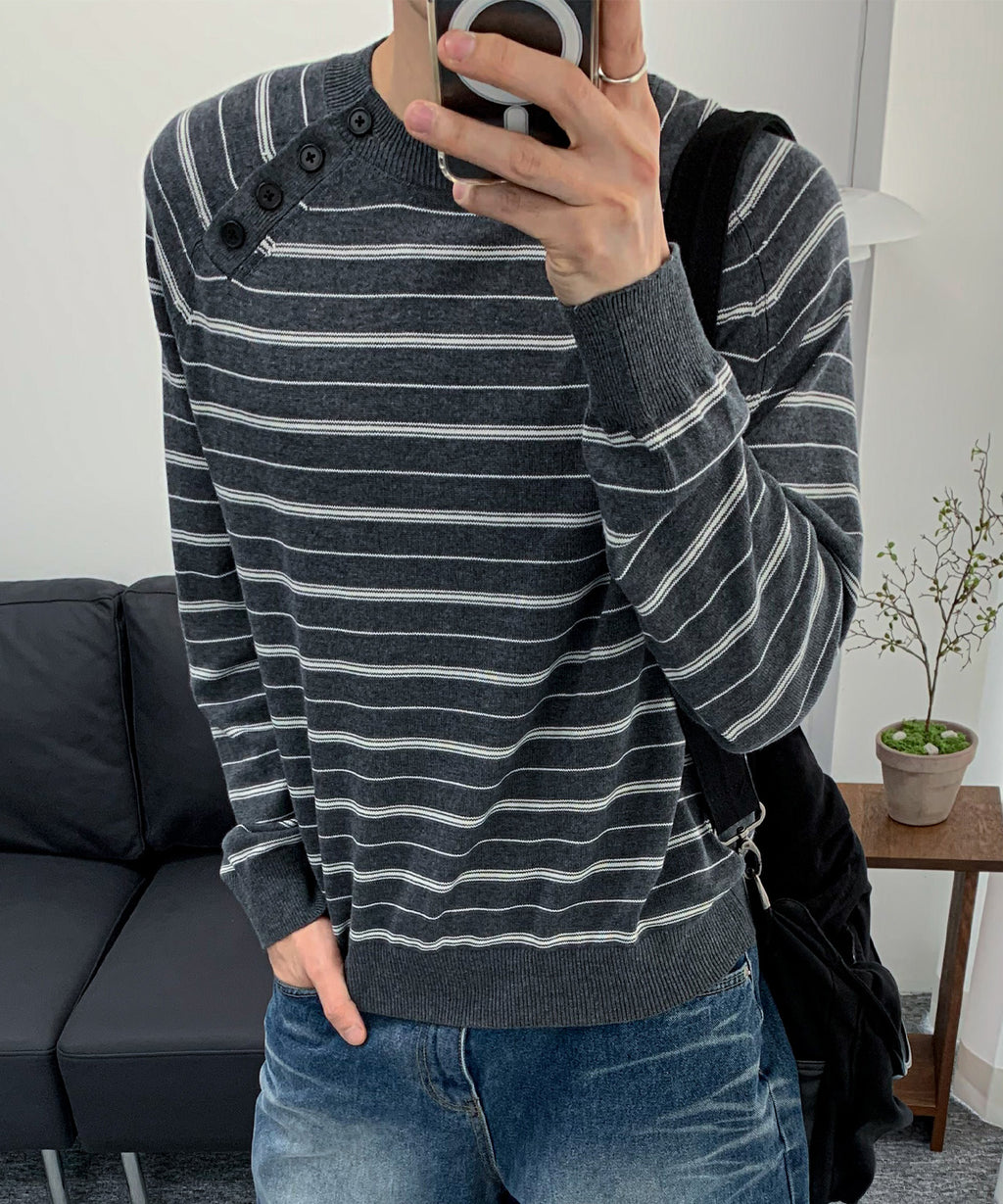 Diagonal Henley Neck Crop Knit [Grey ST]