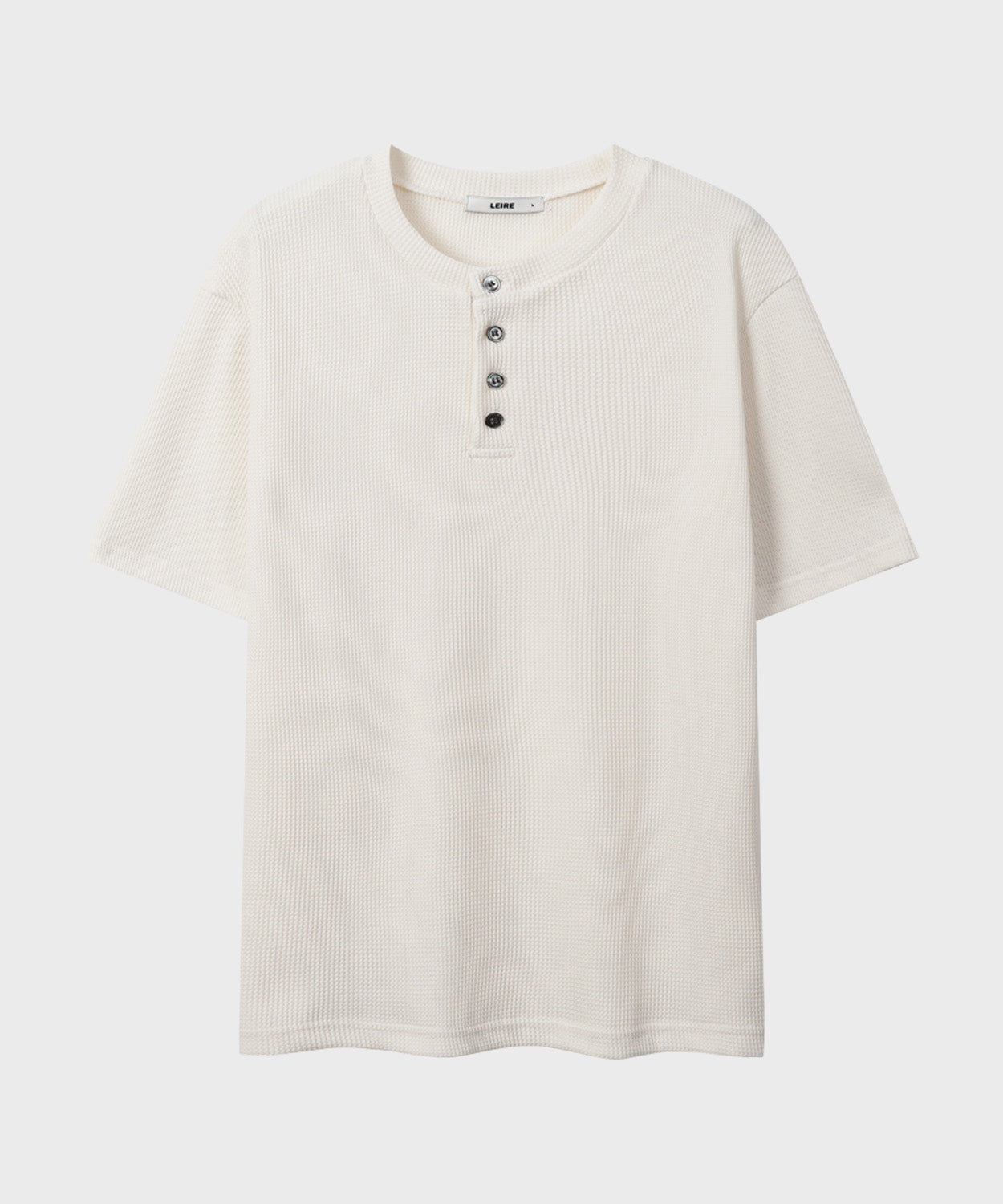 Waffle Henley Neck Semi-Crop T-Shirt [Ivory]