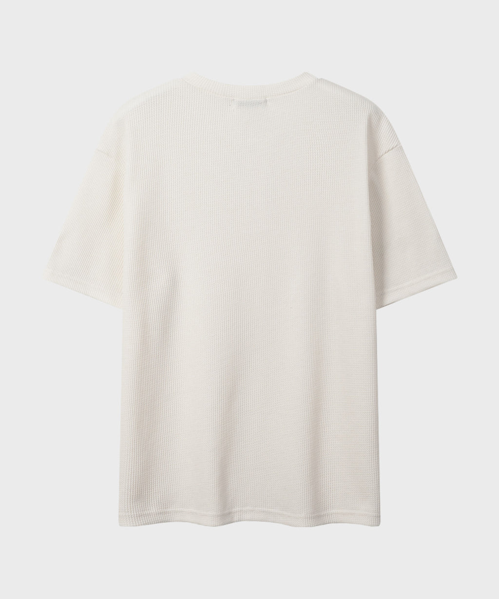 Waffle Henley Neck Semi-Crop T-Shirt [Ivory]