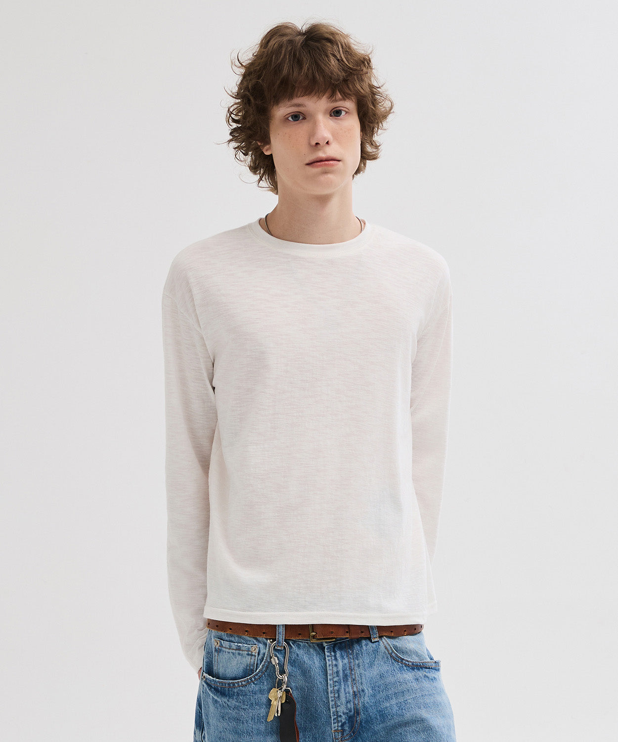 Slub Back Line Long Sleeve T-Shirt [Ivory]