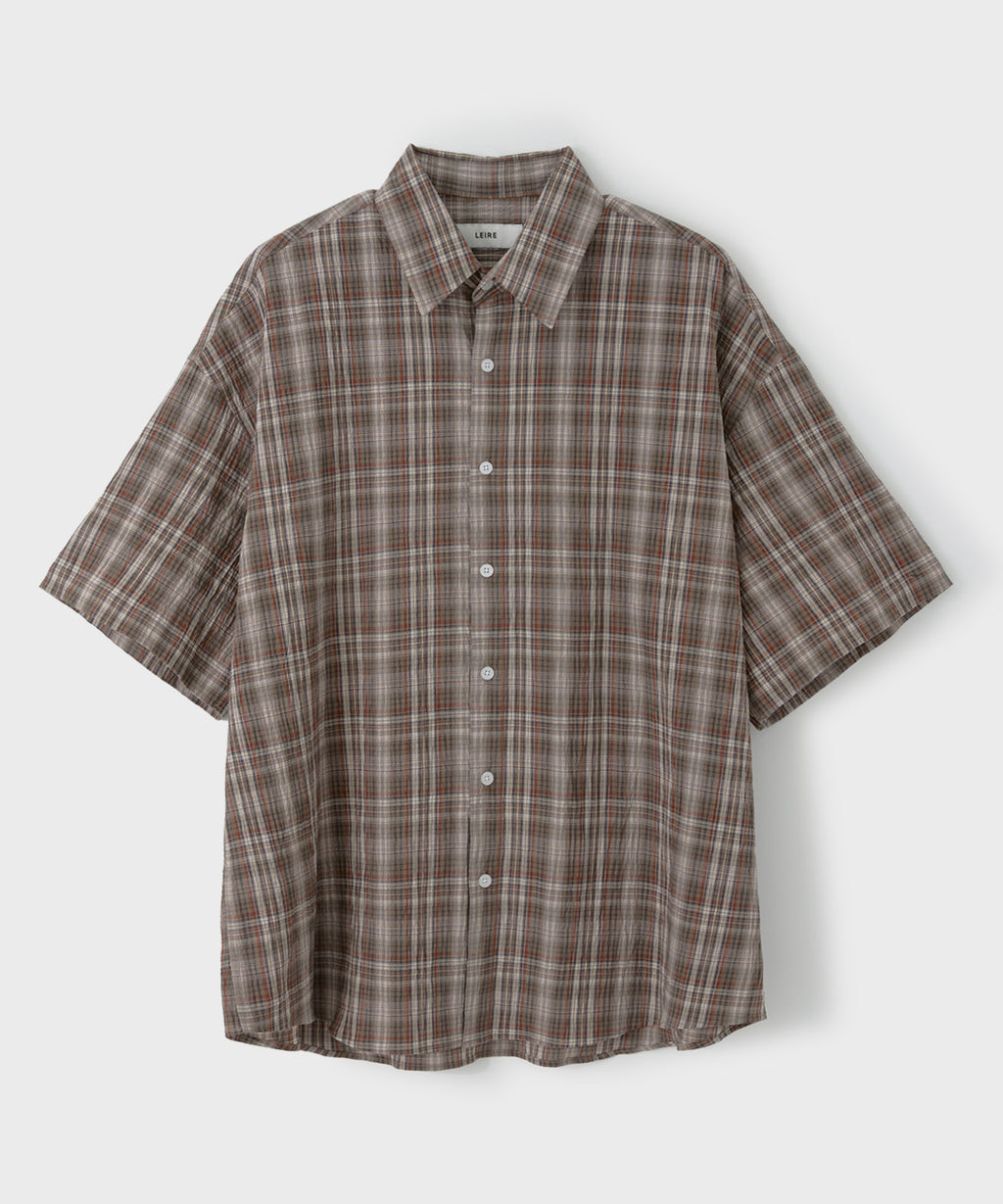 Wrinkle Seersucker Check Short Sleeve Shirt [Khaki]