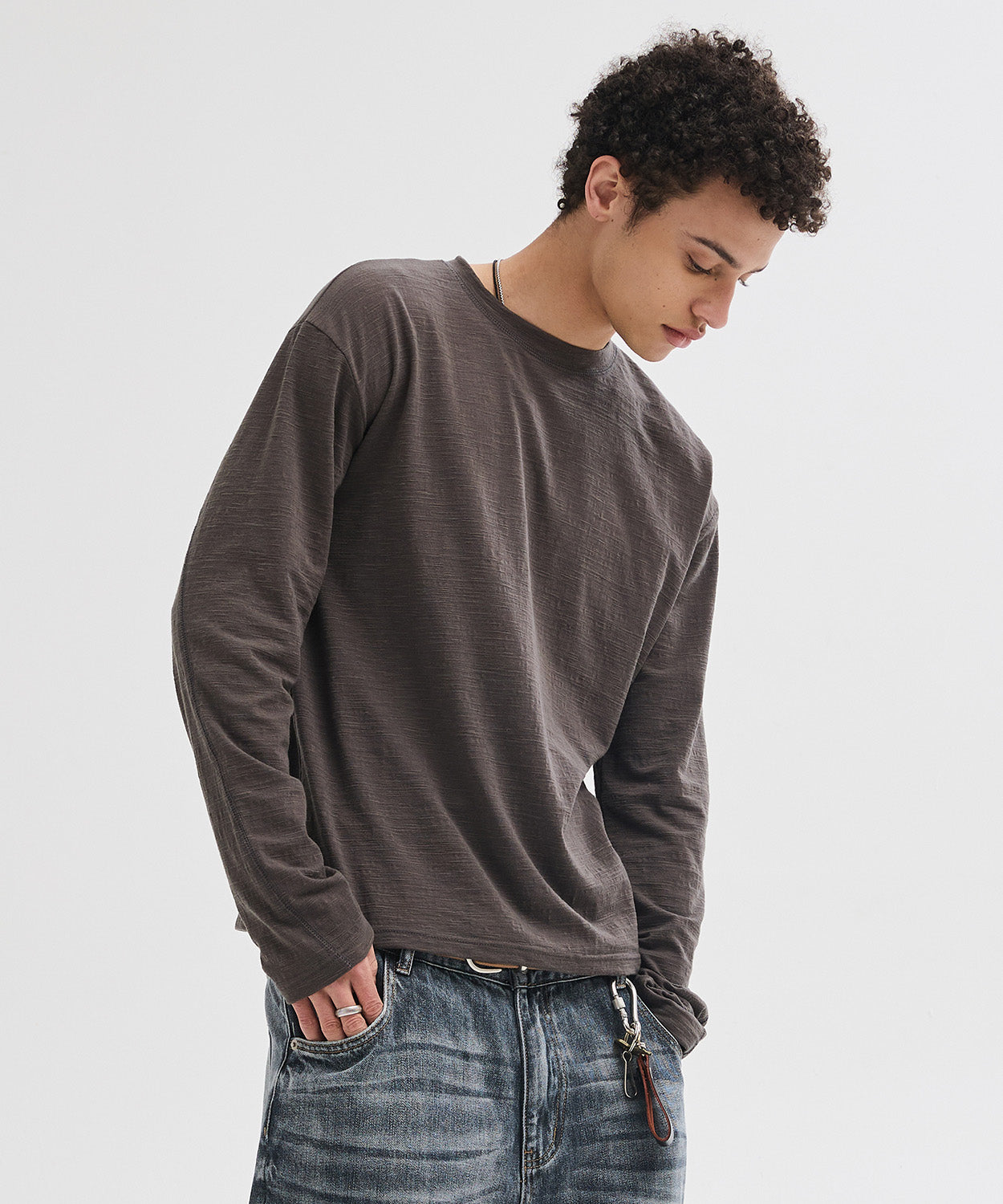 Slub Back Line Long Sleeve T-Shirt [Khaki]