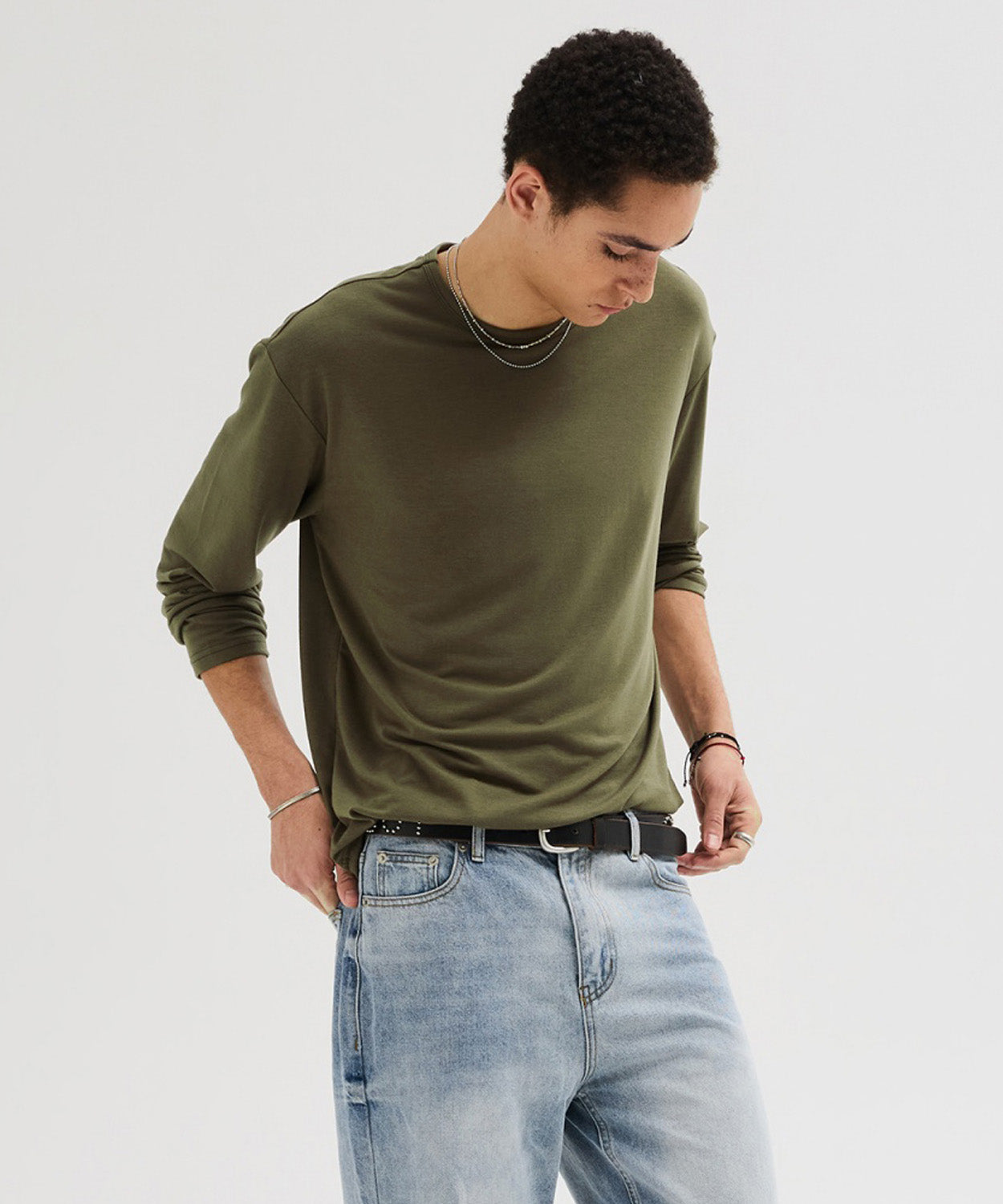 Soft Round Long Sleeve T-Shirt [Khaki]