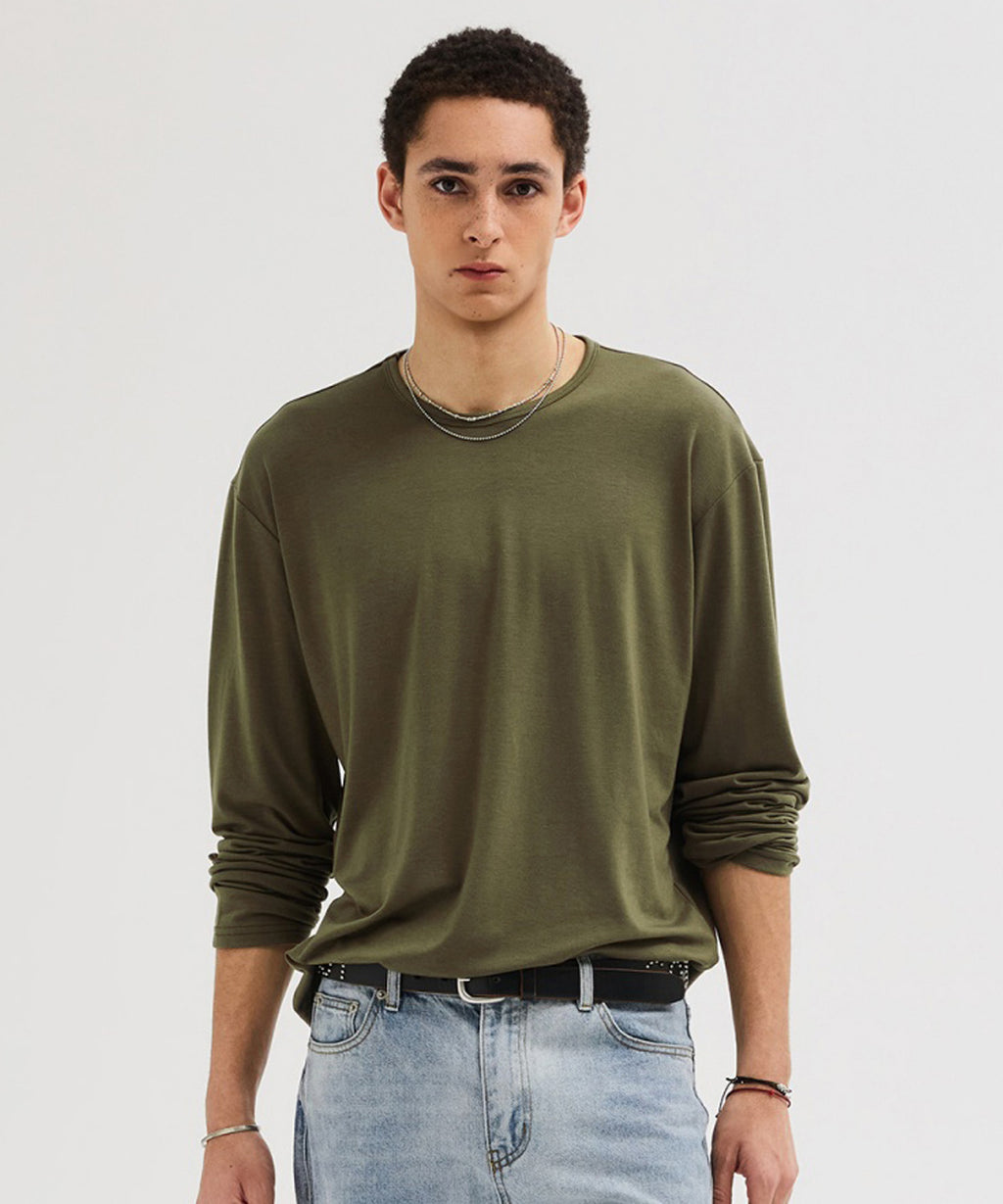 Soft Round Long Sleeve T-Shirt [Khaki]