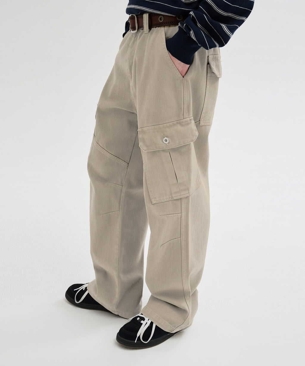 Garment Dyed Curved Cargo Pants [Light Beige]