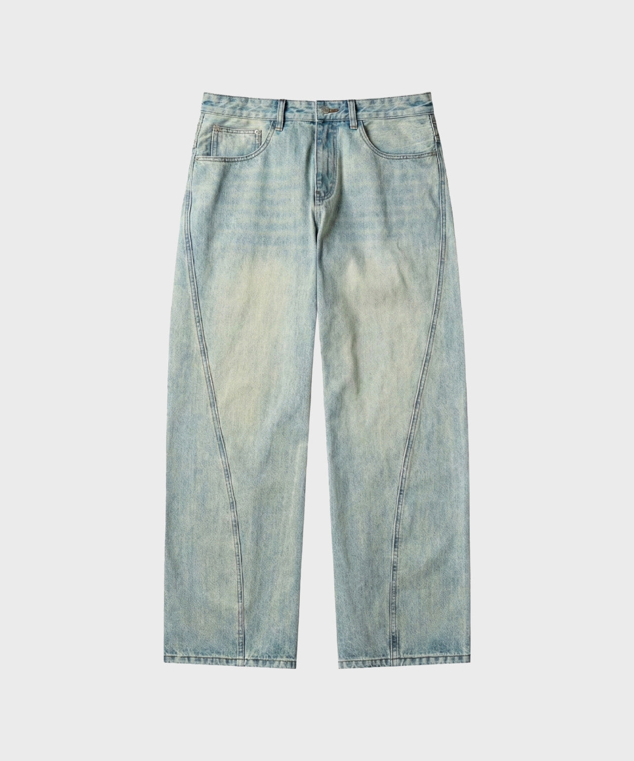Diagonal Curved Denim Pants [Light Blue]
